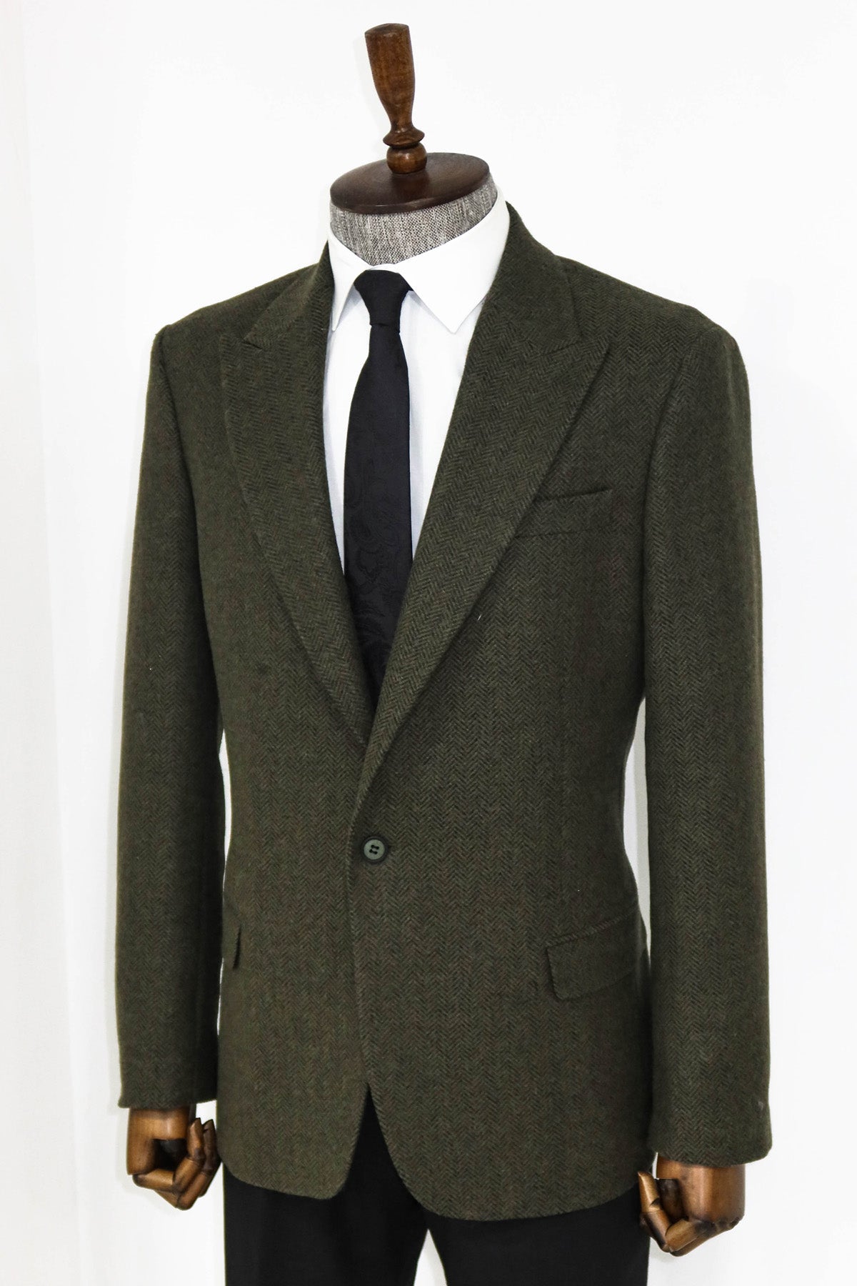 Houndstooth Wool Dark Green Men Blazer and Trousers Combination