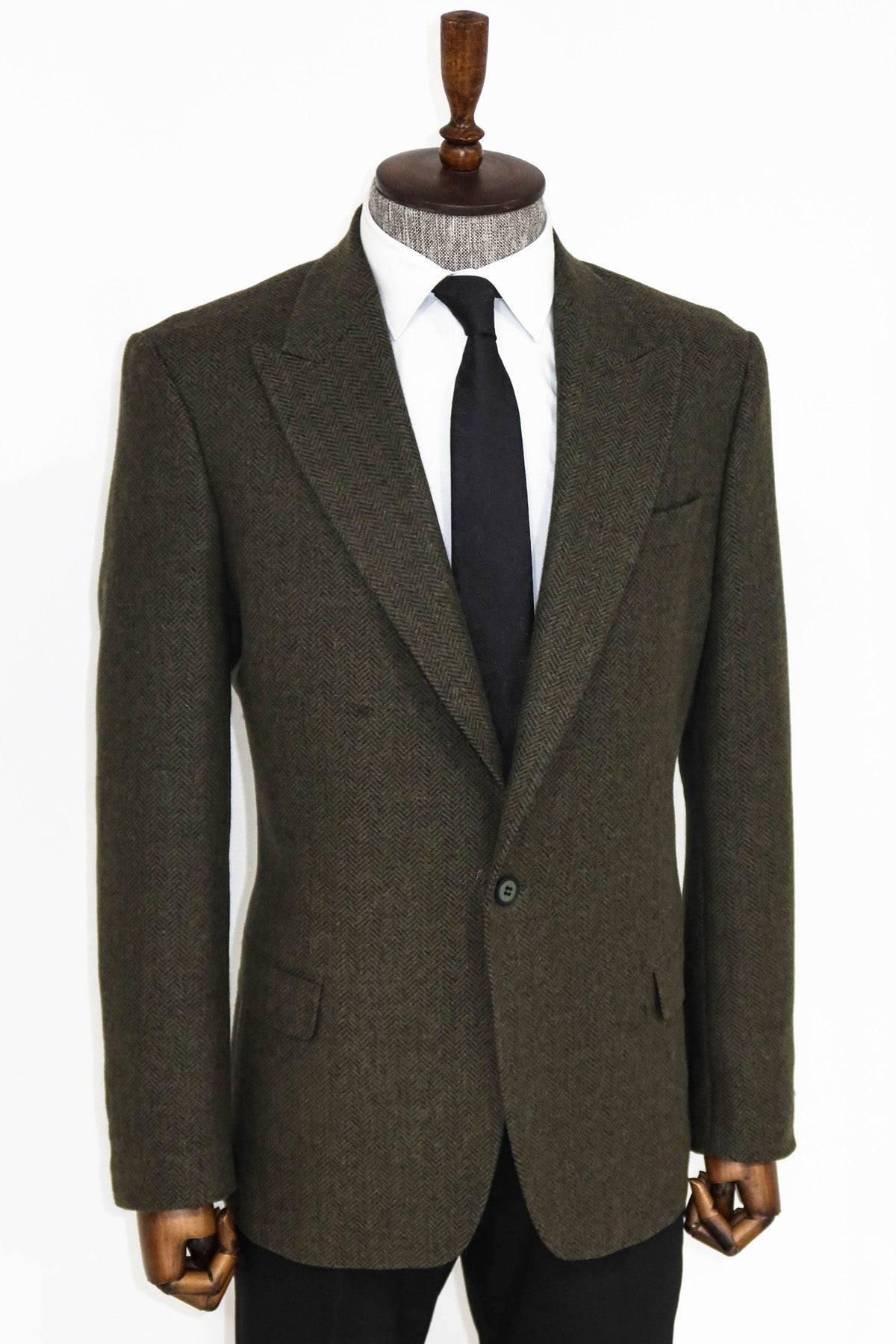 Houndstooth Wool Dark Green Men Blazer and Trousers Combination
