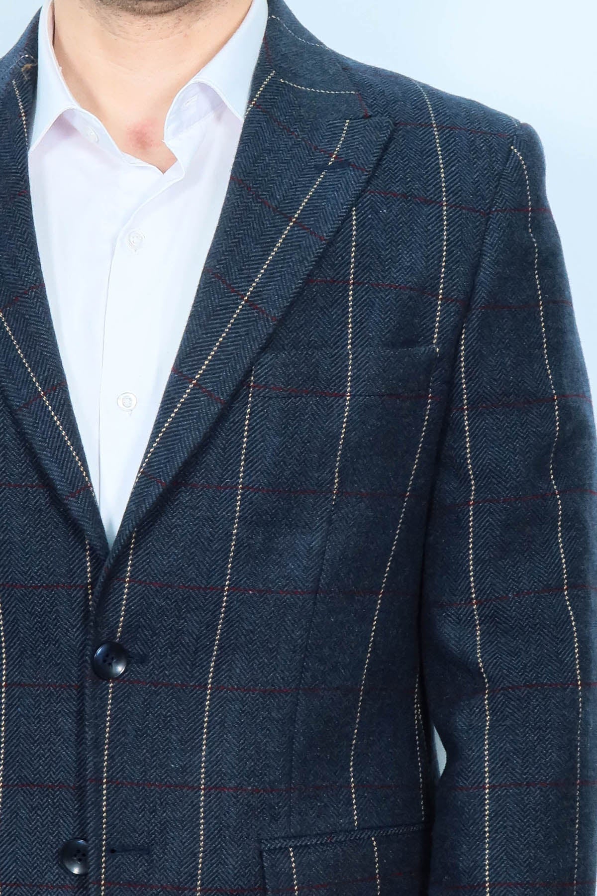 Checked Navy Blue Slim-Fit Blazer