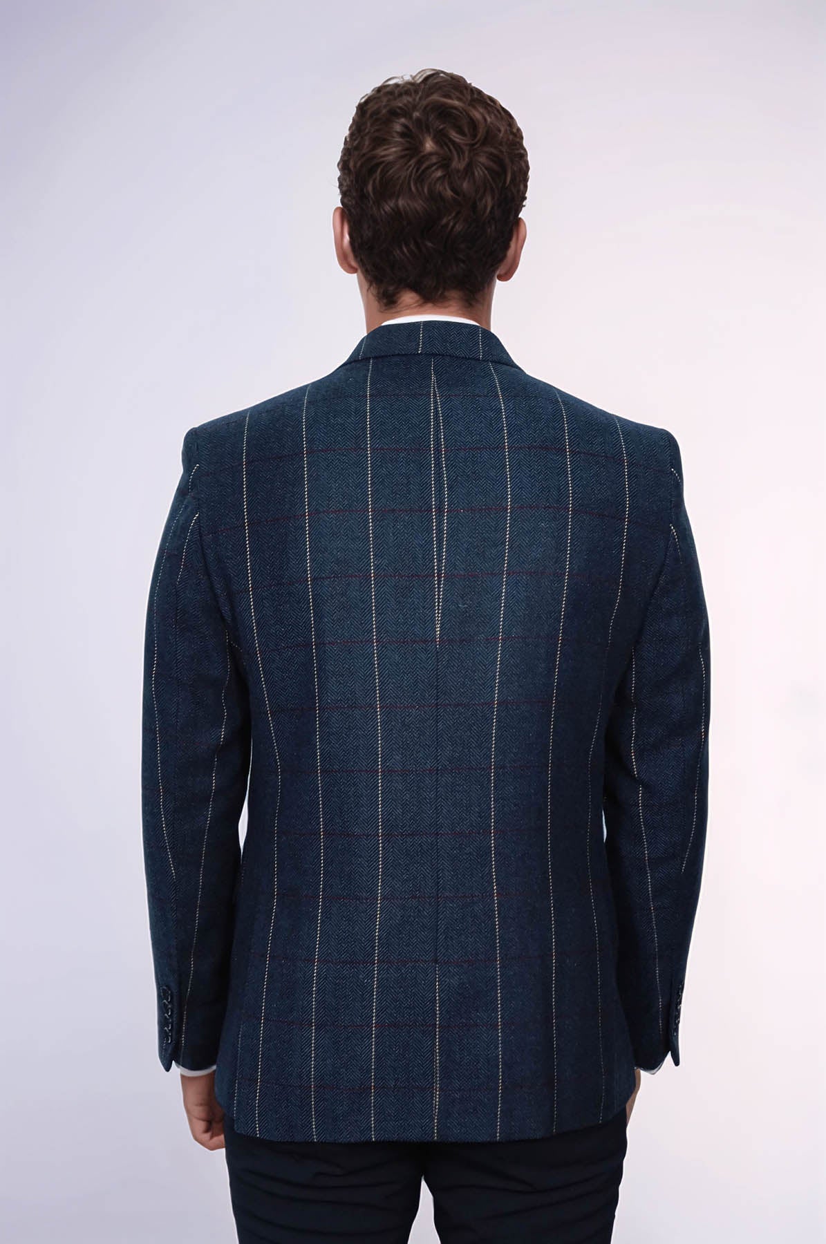 Checked Navy Blue Slim-Fit Blazer