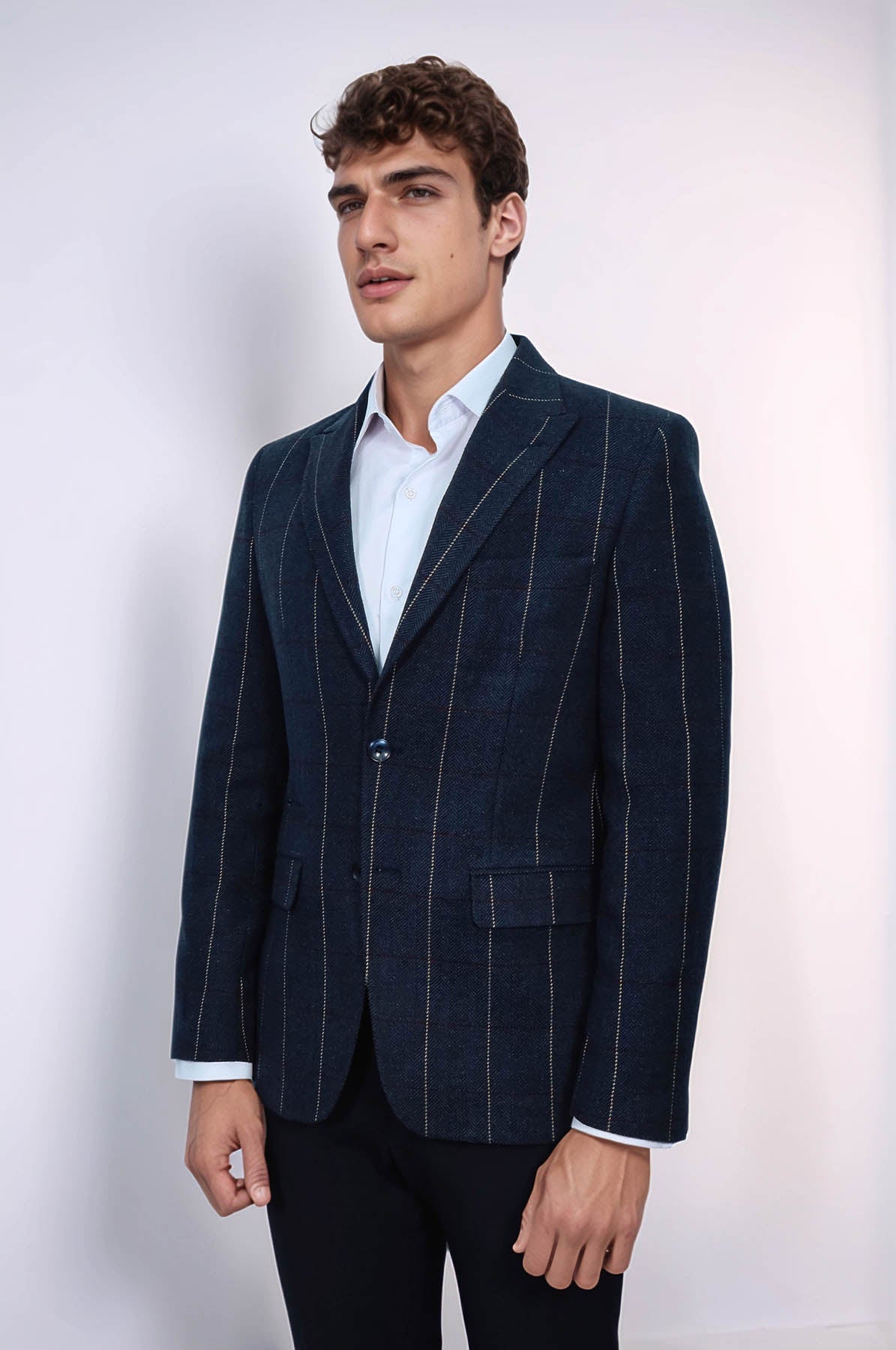 Checked Navy Blue Slim-Fit Blazer