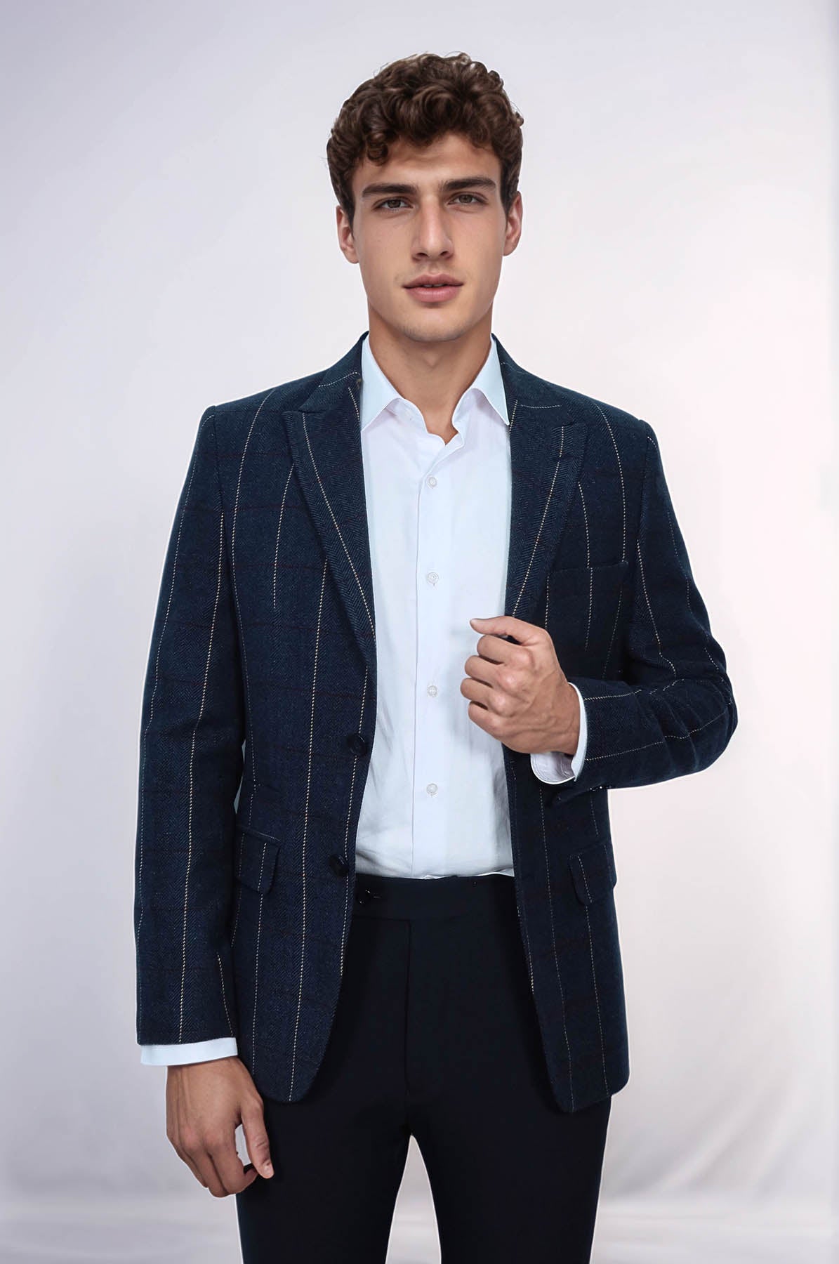 Checked Navy Blue Slim-Fit Blazer