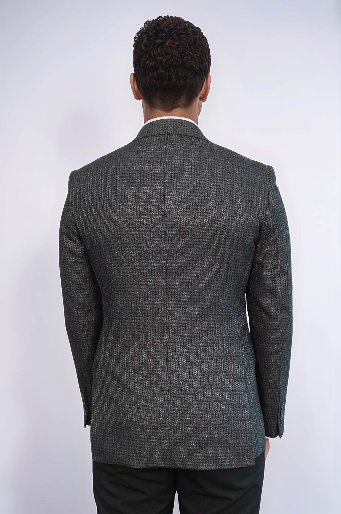 Houndstooth Patterned Grey Men Double Breasted Blazer - Wessi