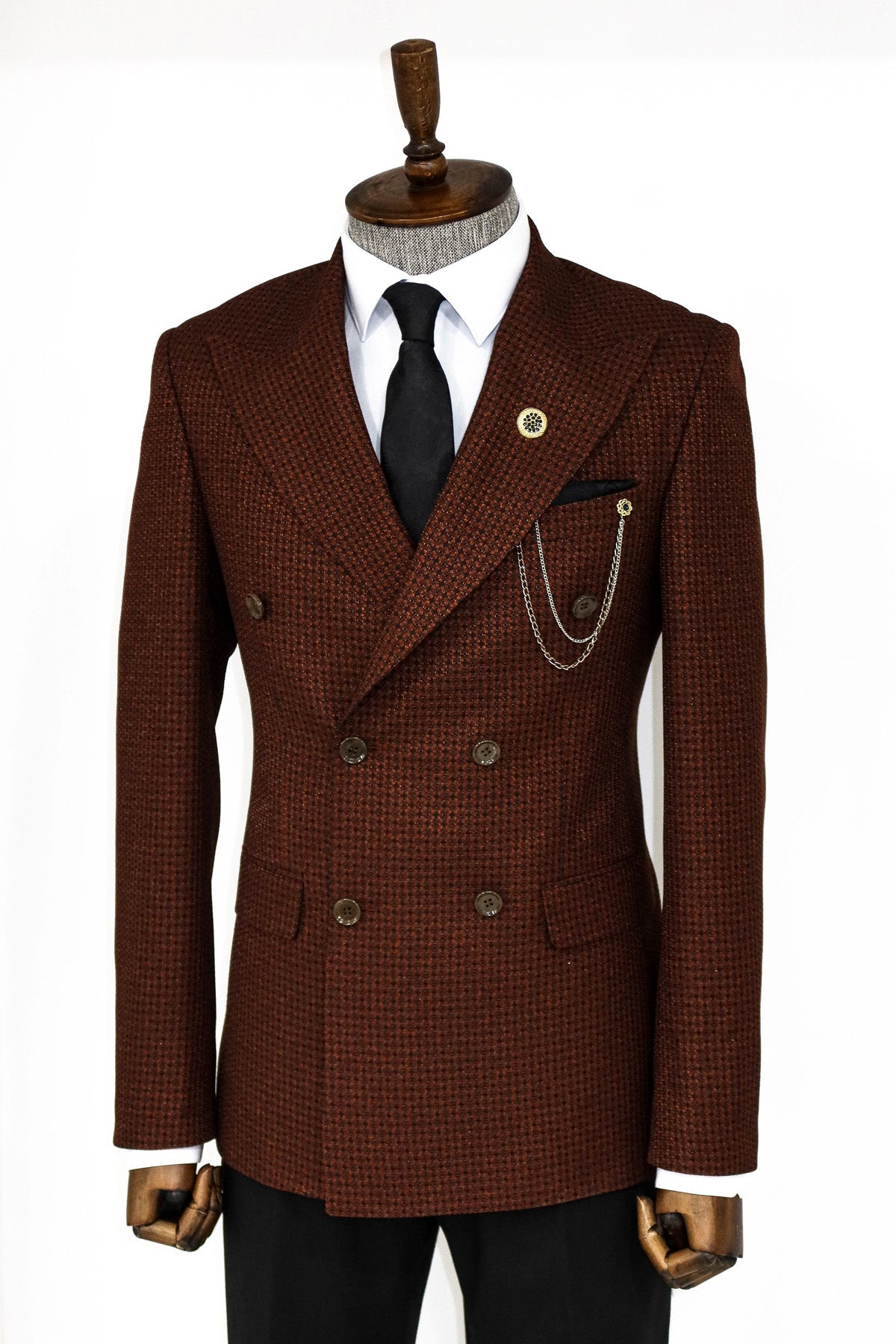 KOALA SYDNEY Houndstooth Patterned Brown Men Double Breasted Blazer and Trousers Combination