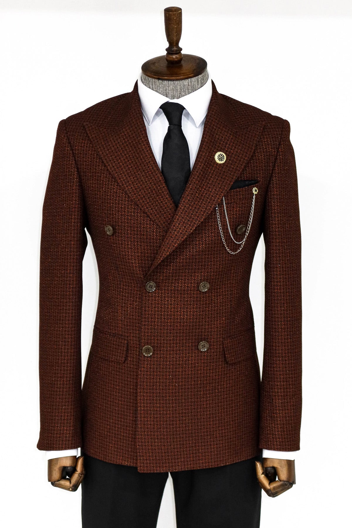 KOALA SYDNEY Houndstooth Patterned Brown Men Double Breasted Blazer and Trousers Combination
