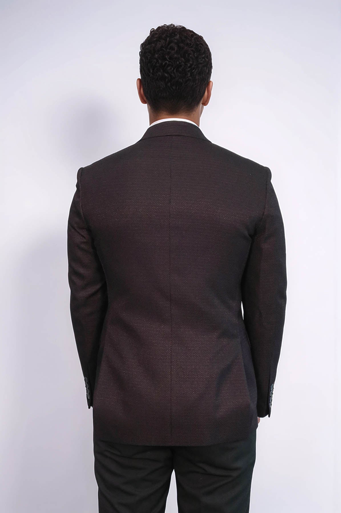 Houndstooth Patterned Burgundy Men Double Breasted Blazer - Wessi