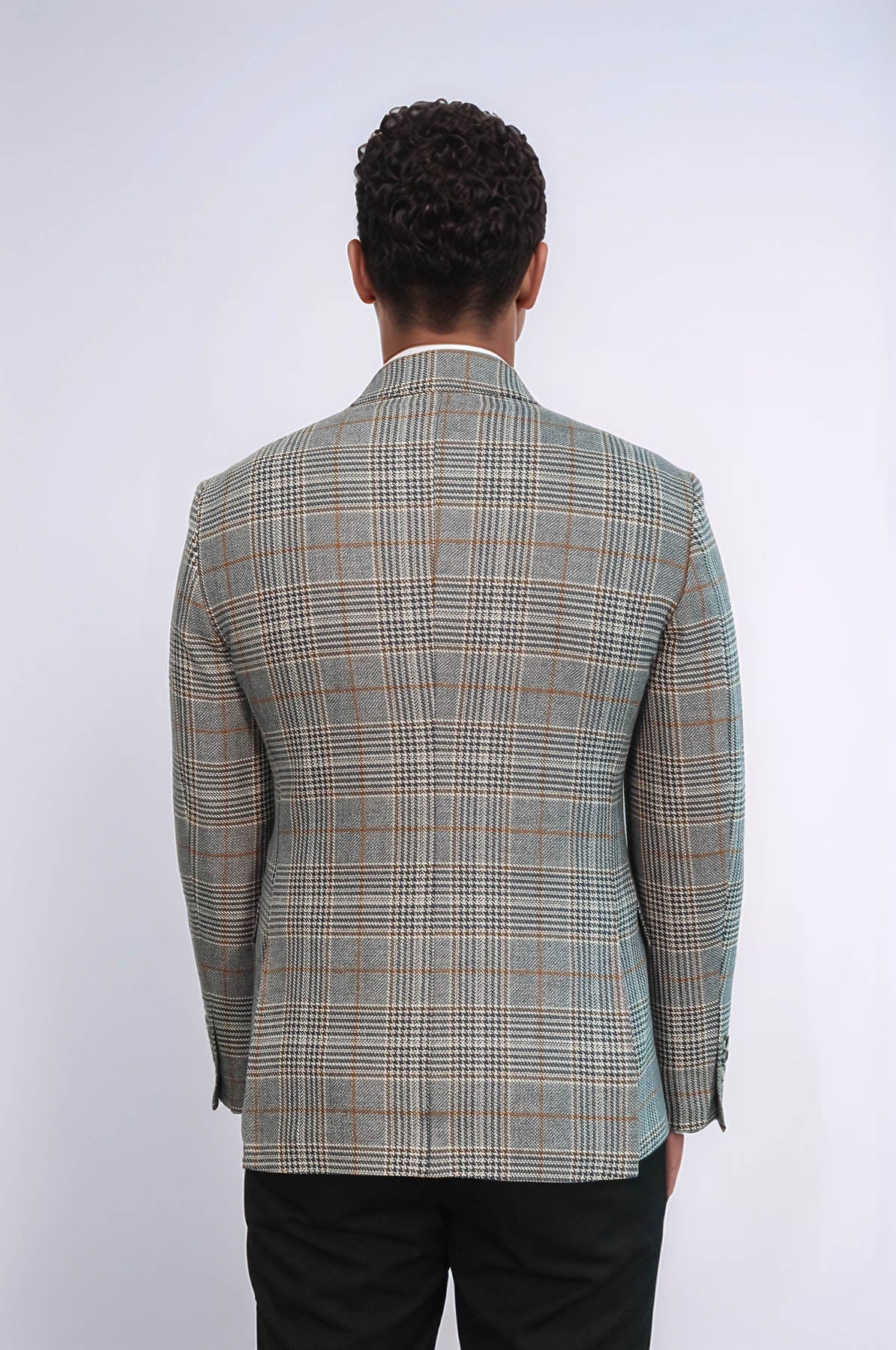 Double Breasted Checked Anthracite Men Blazer - Wessi