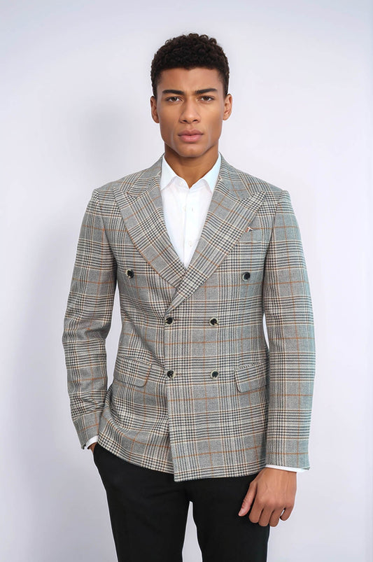 Double Breasted Checked Anthracite Men Blazer