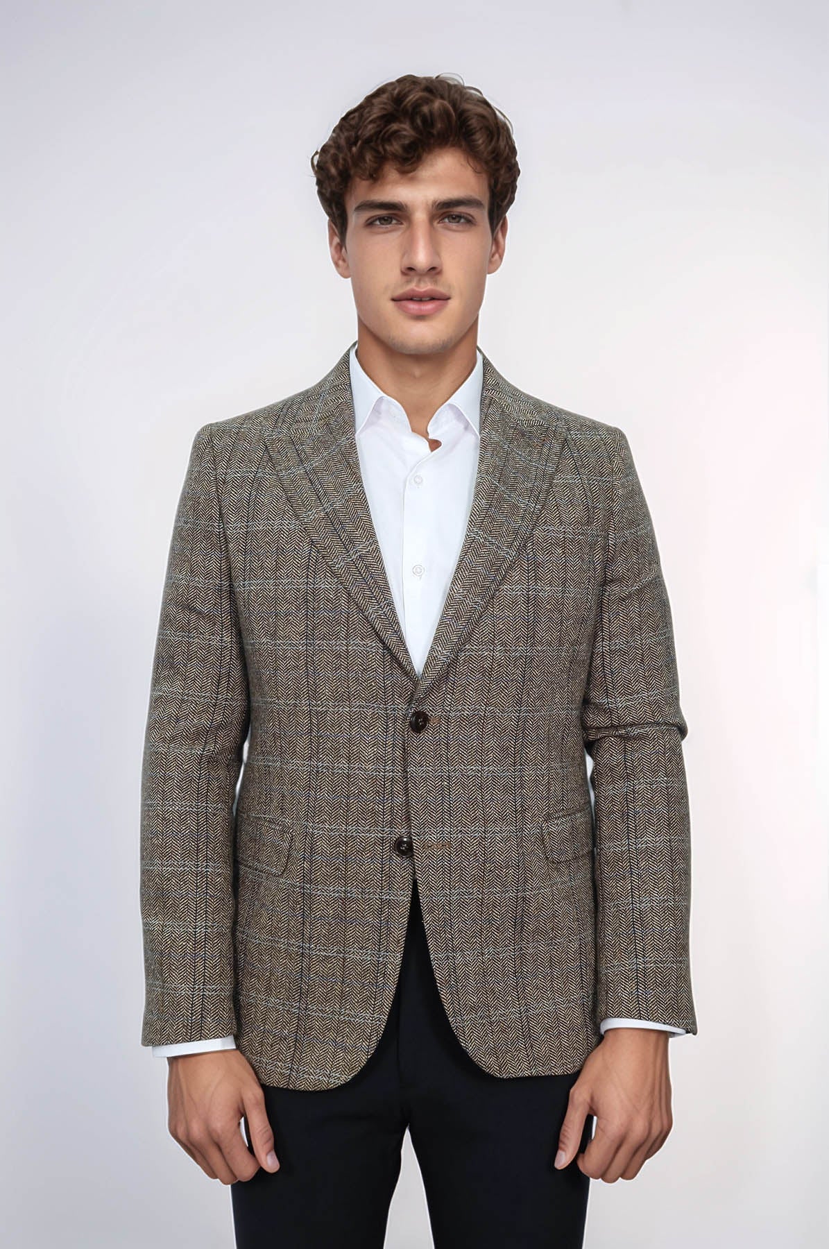 KOALA SYDNEY Herringbone Slim Fit Wool Brown Men Blazer