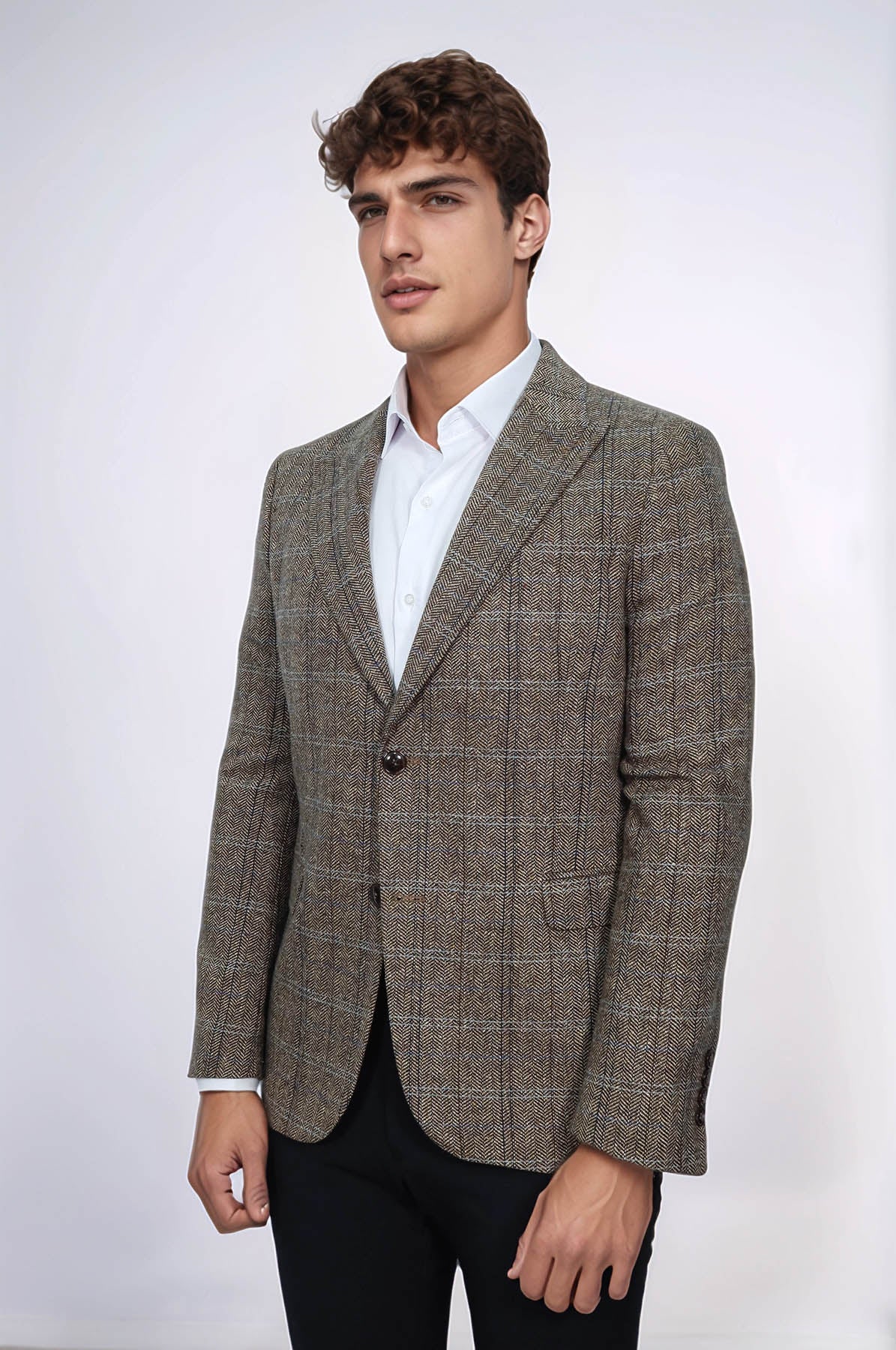 KOALA SYDNEY Herringbone Slim Fit Wool Brown Men Blazer