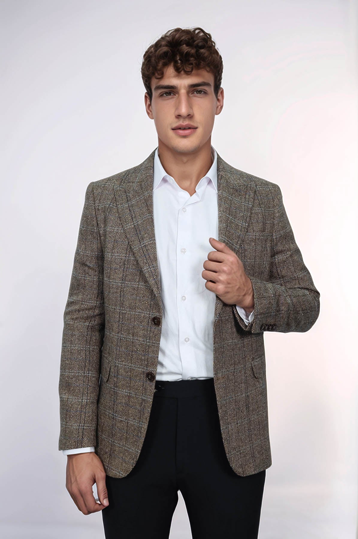 KOALA SYDNEY Herringbone Slim Fit Wool Brown Men Blazer