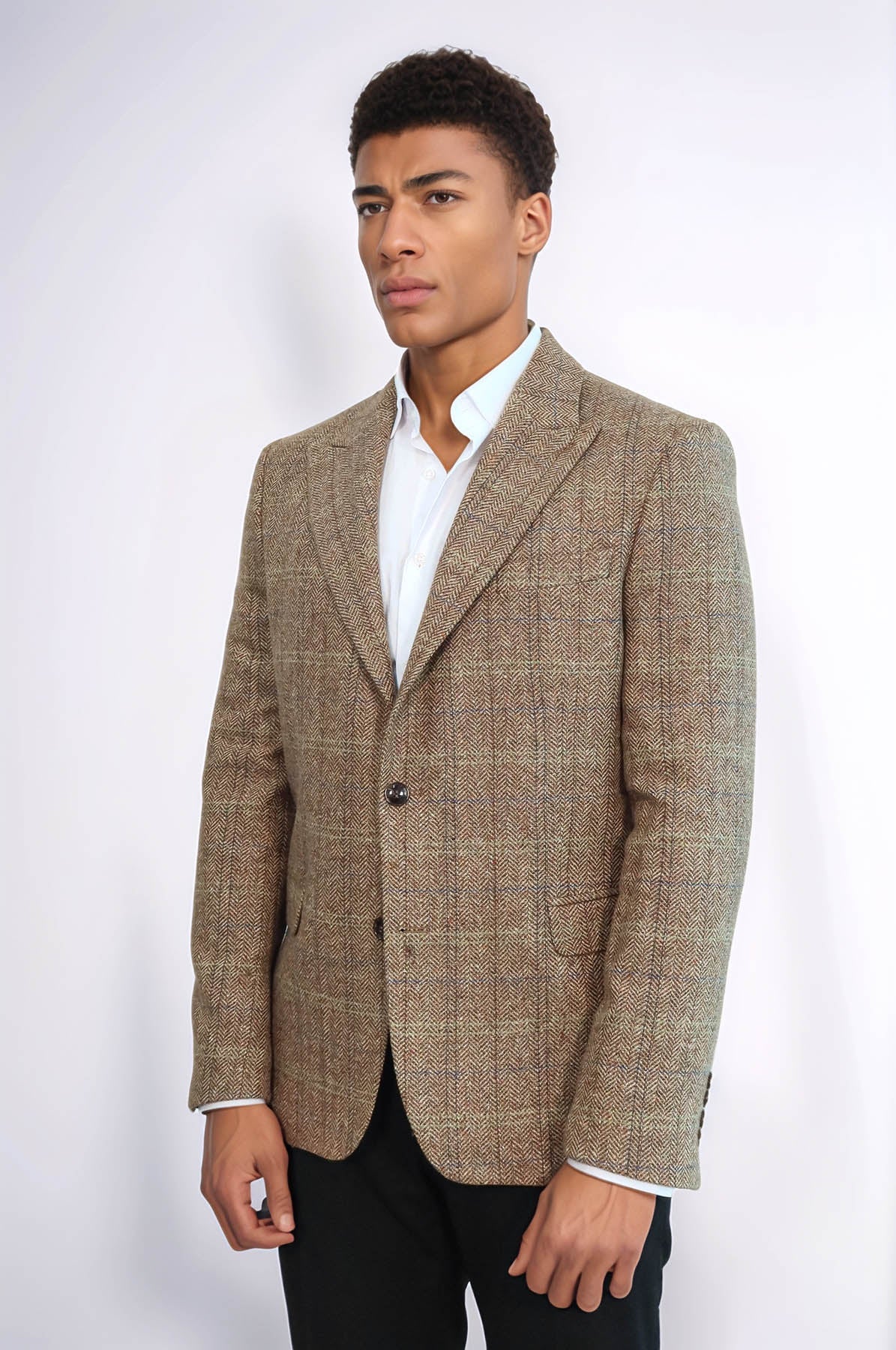 KOALA SYDNEY Herringbone Slim Fit Wool Tan Men Blazer