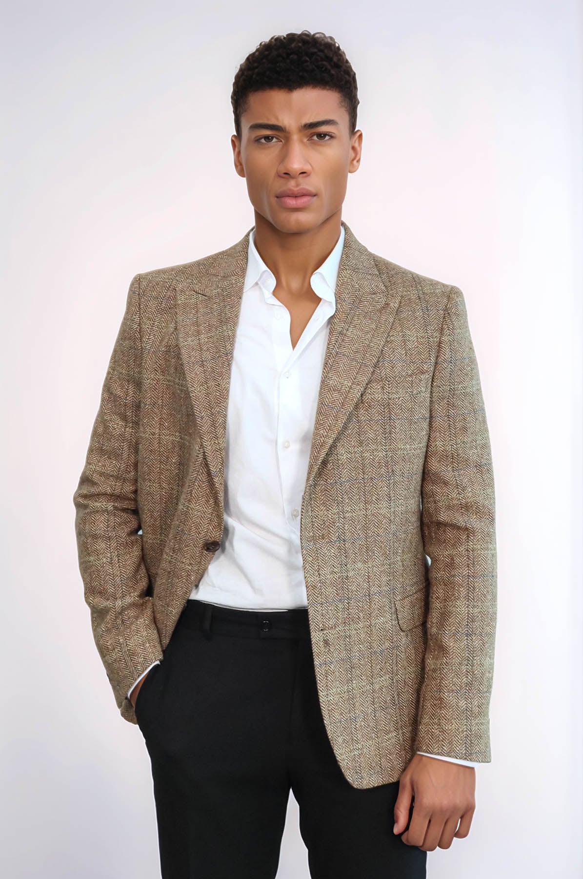 KOALA SYDNEY Herringbone Slim Fit Wool Tan Men Blazer