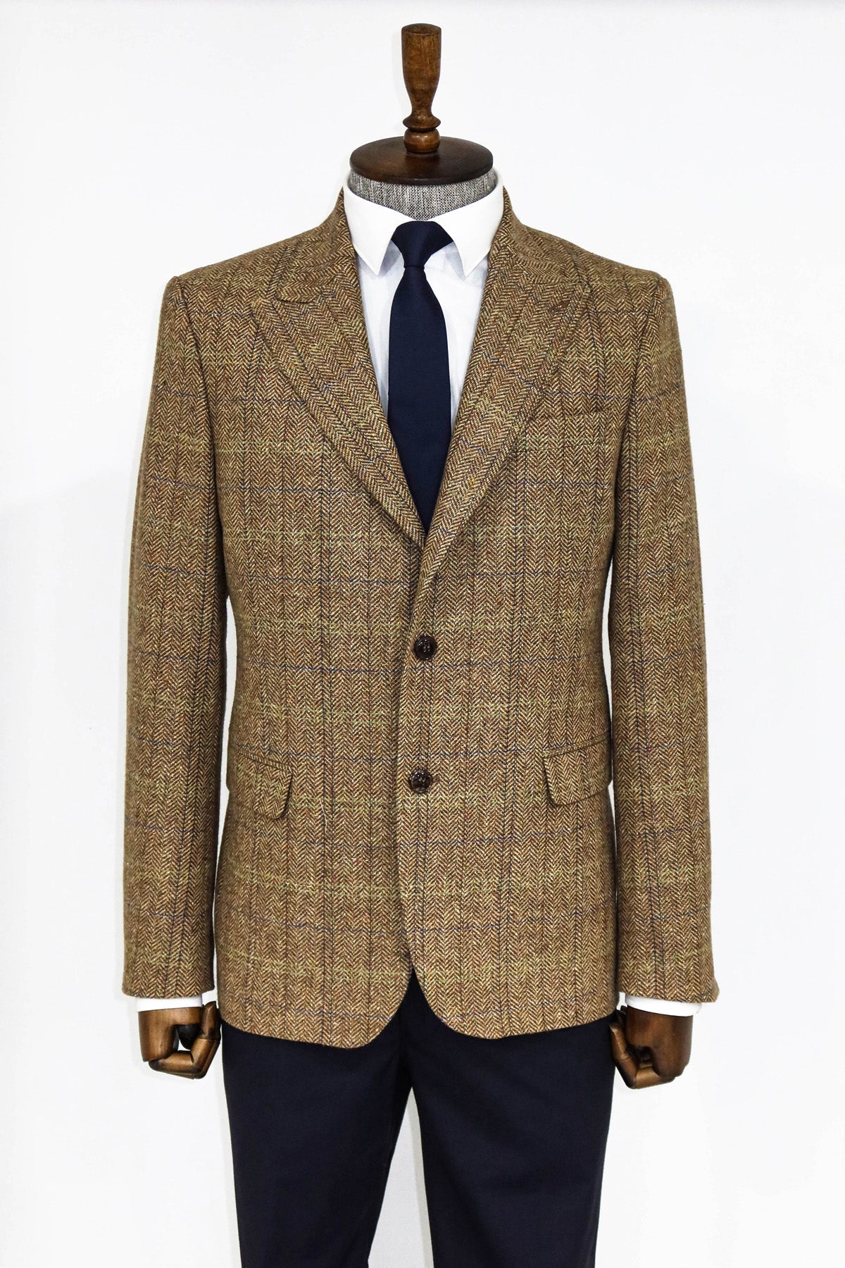 Herringbone Slim Fit Wool Tan Men Blazer and Trousers Combination