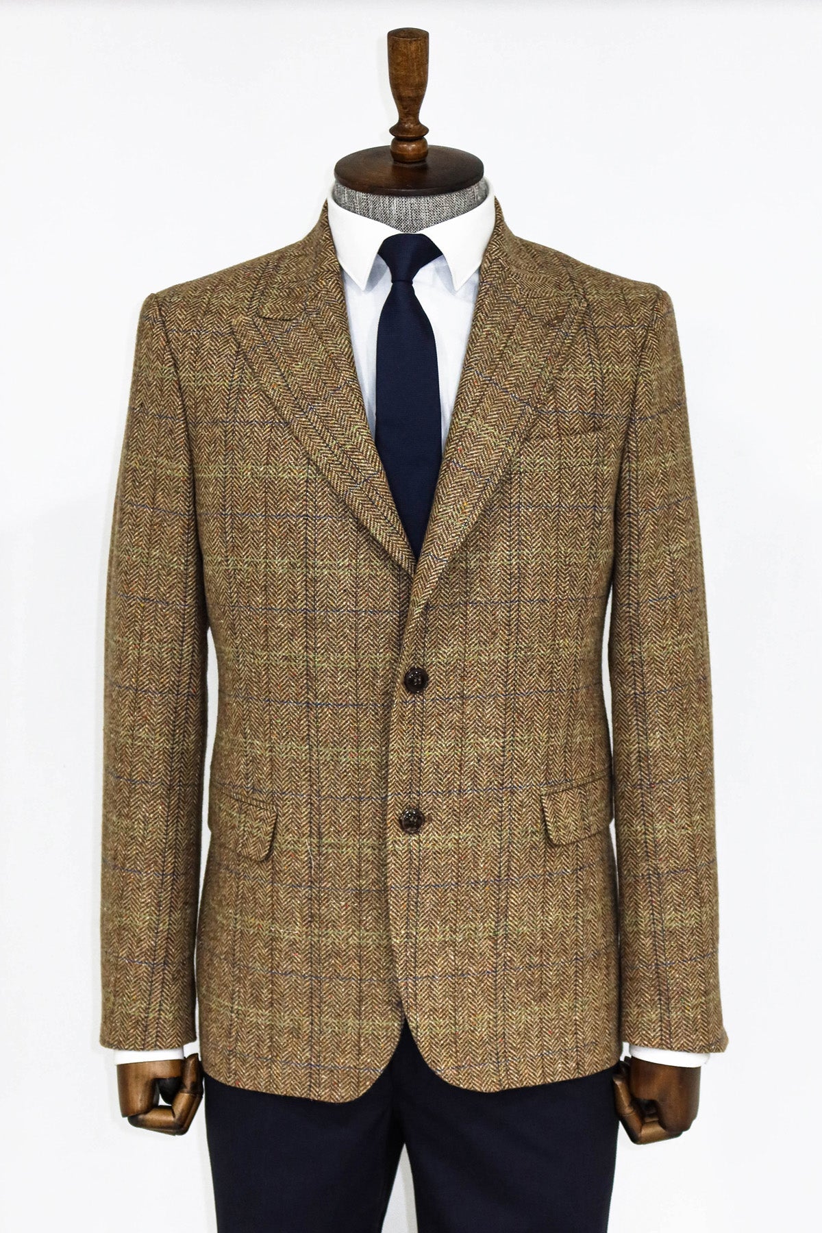 Herringbone Slim Fit Wool Tan Men Blazer and Trousers Combination