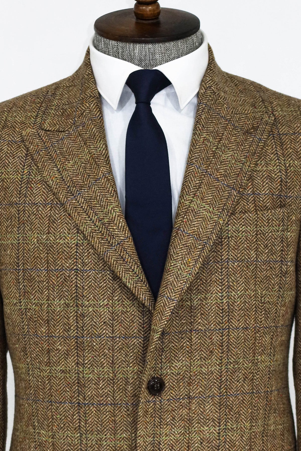 Herringbone Slim Fit Wool Tan Men Blazer and Trousers Combination