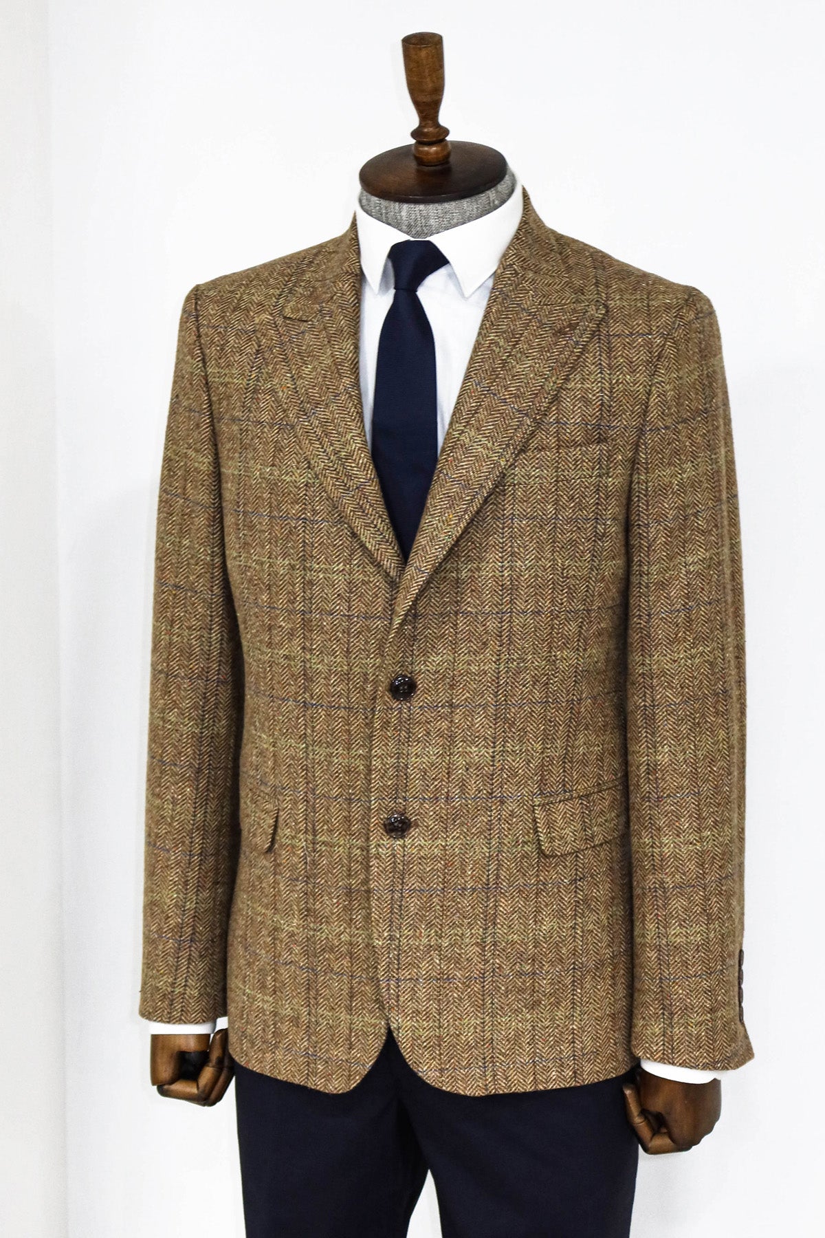Herringbone Slim Fit Wool Tan Men Blazer and Trousers Combination