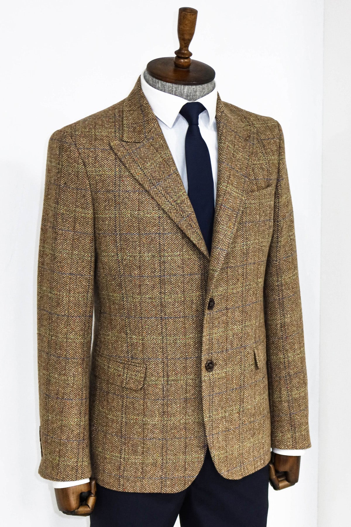 Herringbone Slim Fit Wool Tan Men Blazer and Trousers Combination