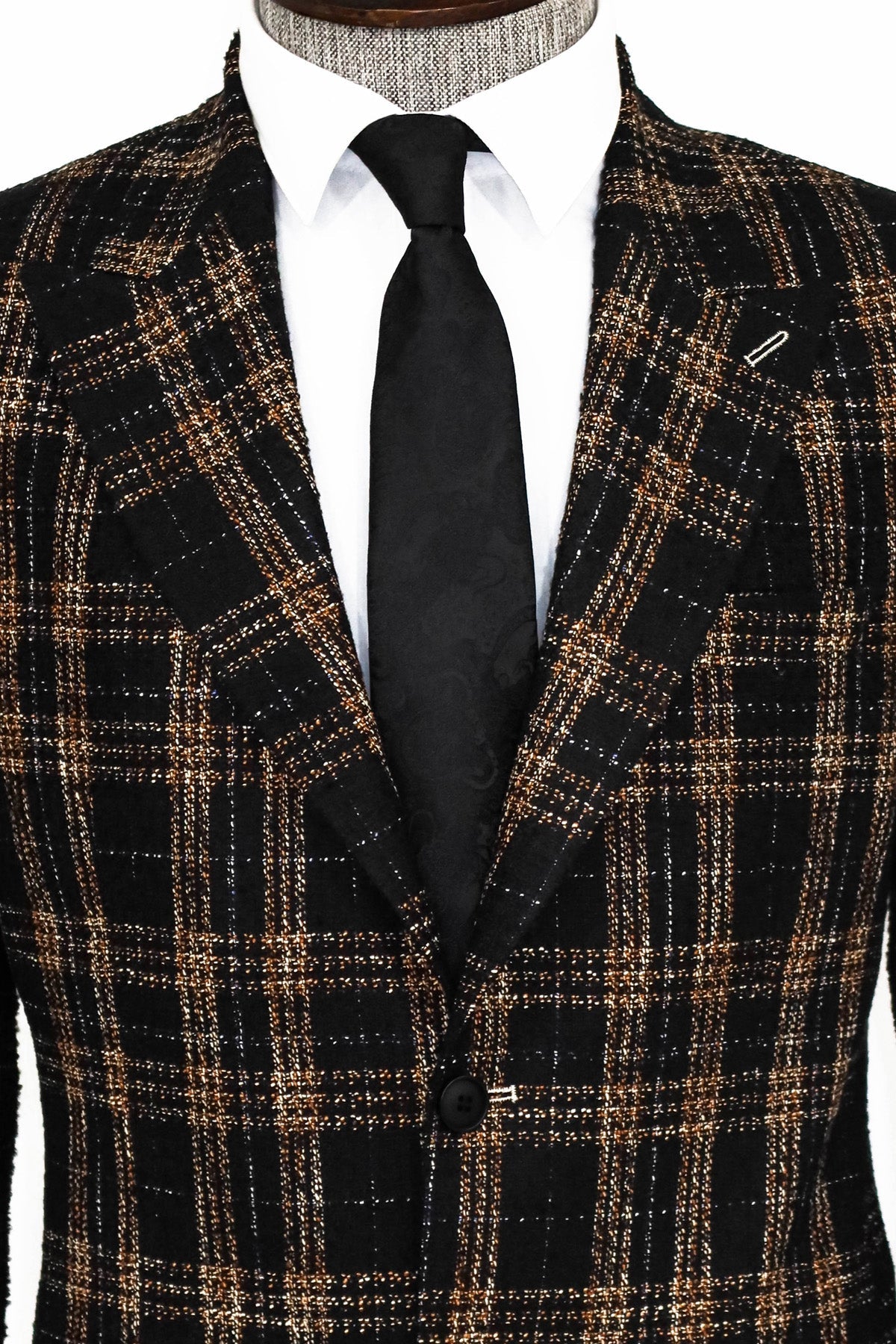 Plaid Slim Fit Black Men Blazer and Trousers Combination