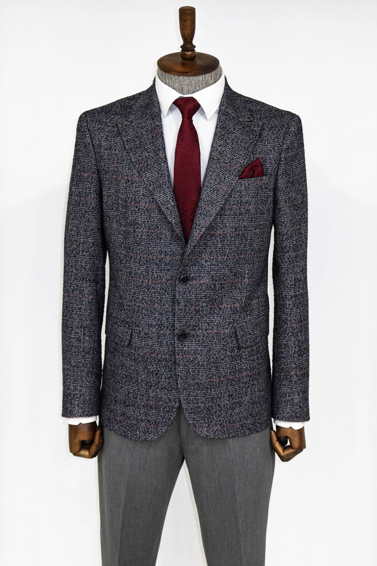 Checked Navy Blue Men Blazer ans Trousers Combination