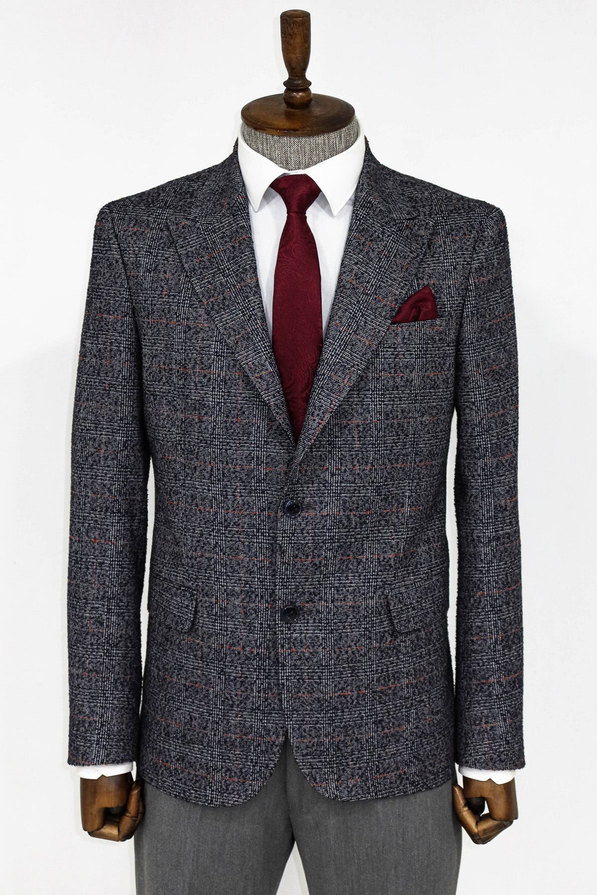 Checked Navy Blue Men Blazer ans Trousers Combination