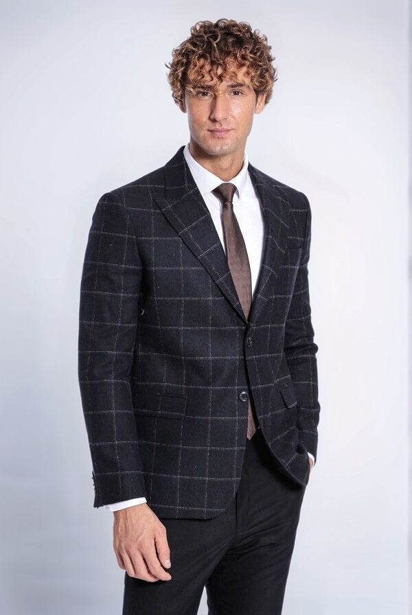 KOALA SYDNEY Plaid Wool Black Men Blazer