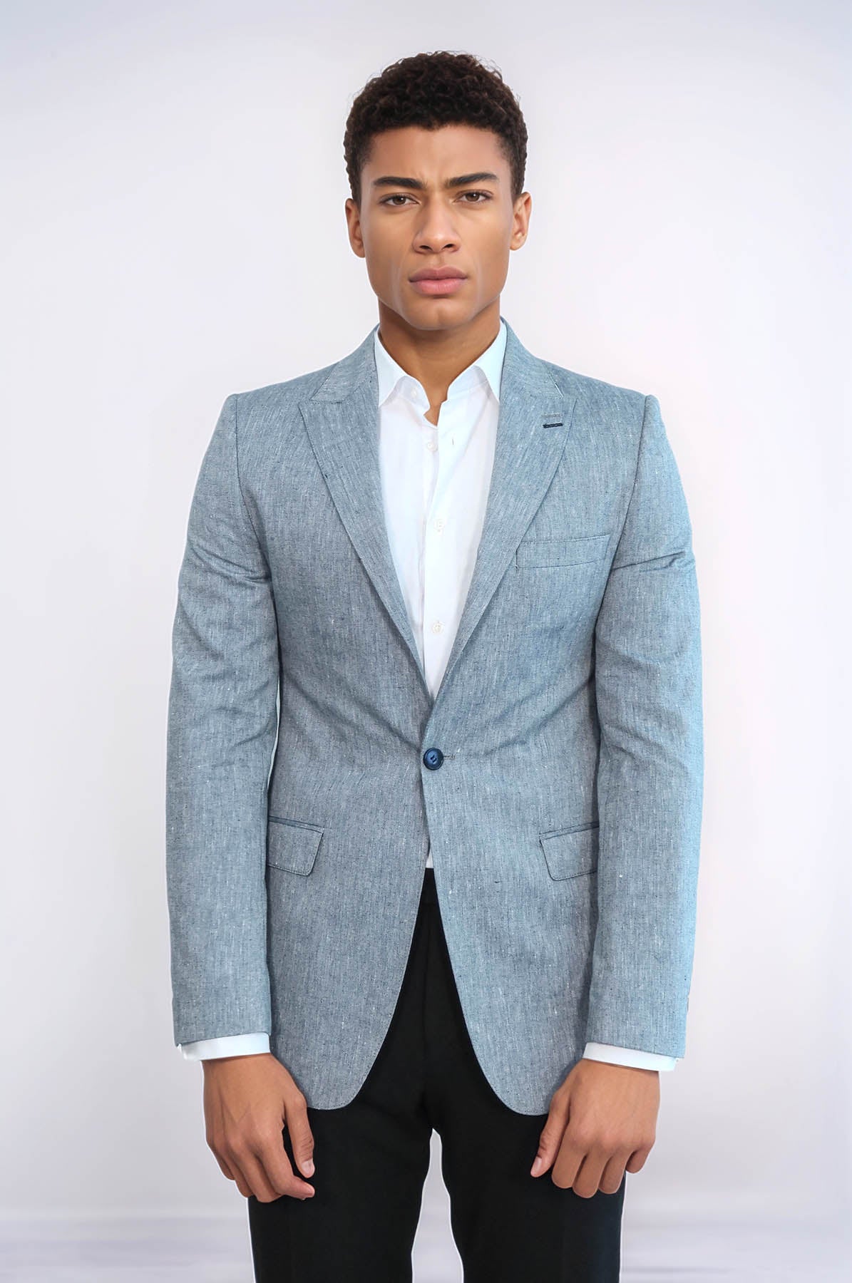 Slim-Fit Peak Lapel Blue Jacket - Wessi