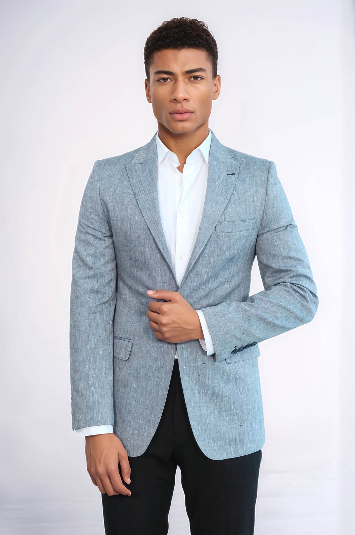 Slim-Fit Peak Lapel Blue Jacket - Wessi