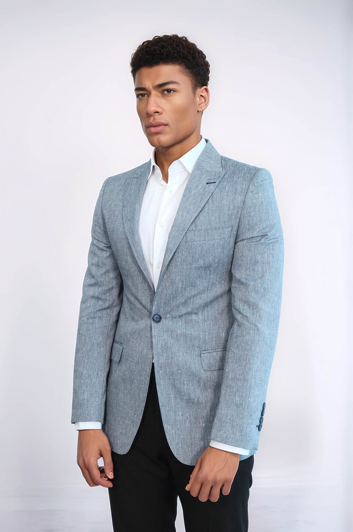 Slim-Fit Peak Lapel Blue Jacket - Wessi