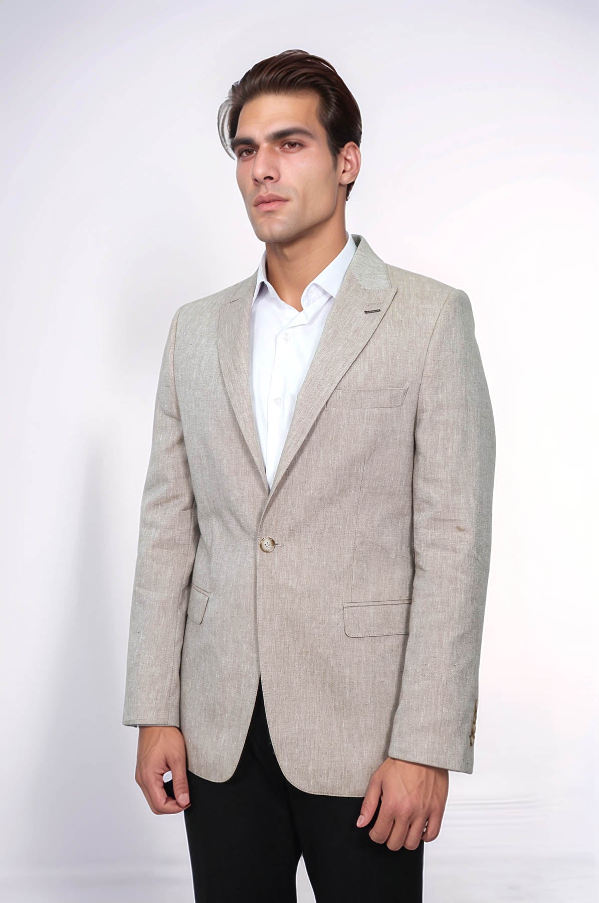 Slim-Fit Peak Lapel Light Brown Jacket