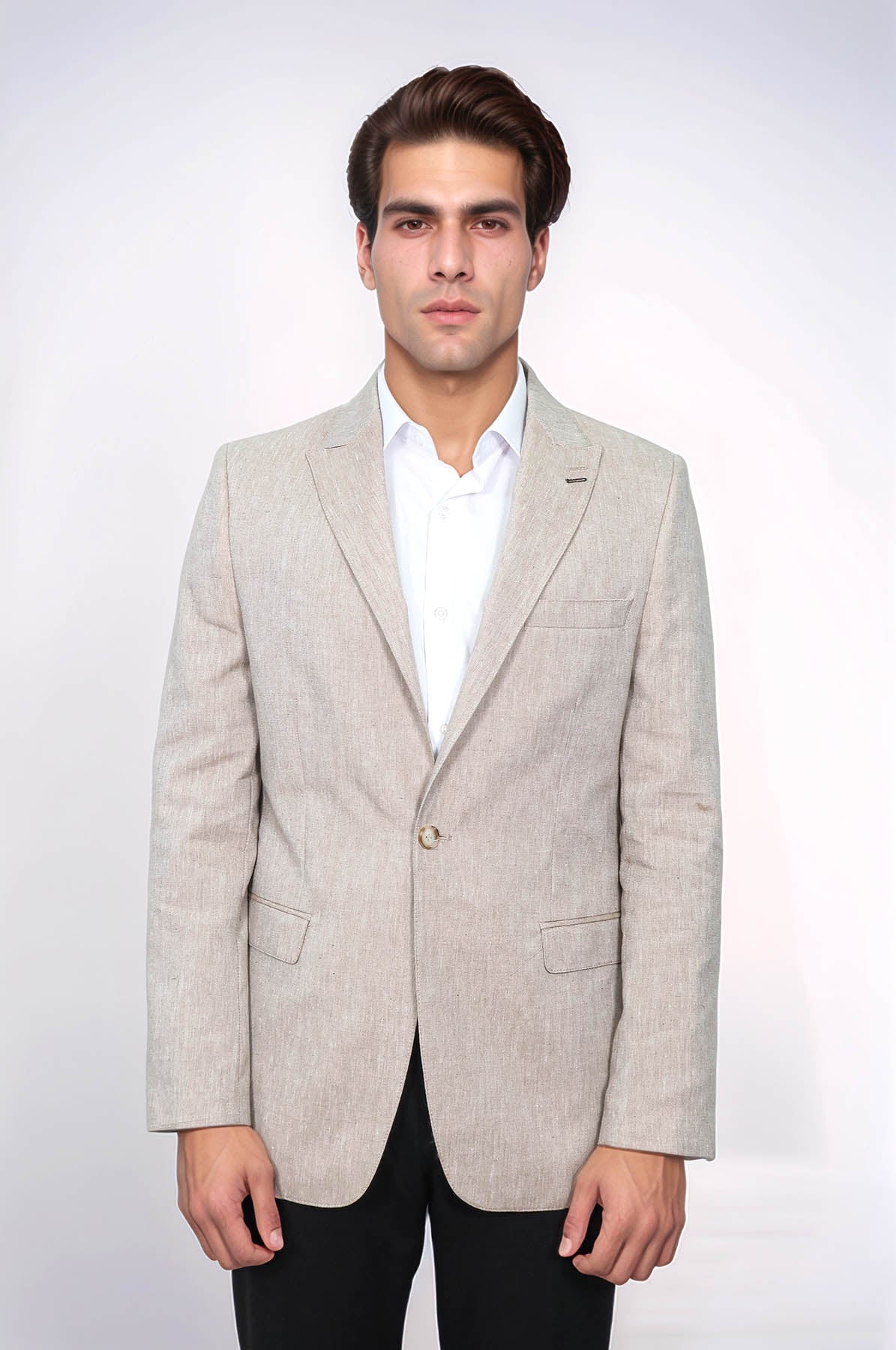 Slim-Fit Peak Lapel Light Brown Jacket