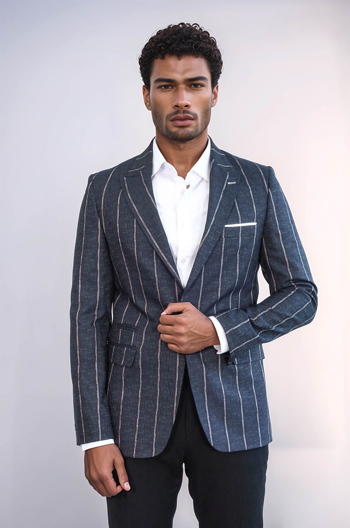 Striped Dark Grey Slim-Fit Blazer - Wessi