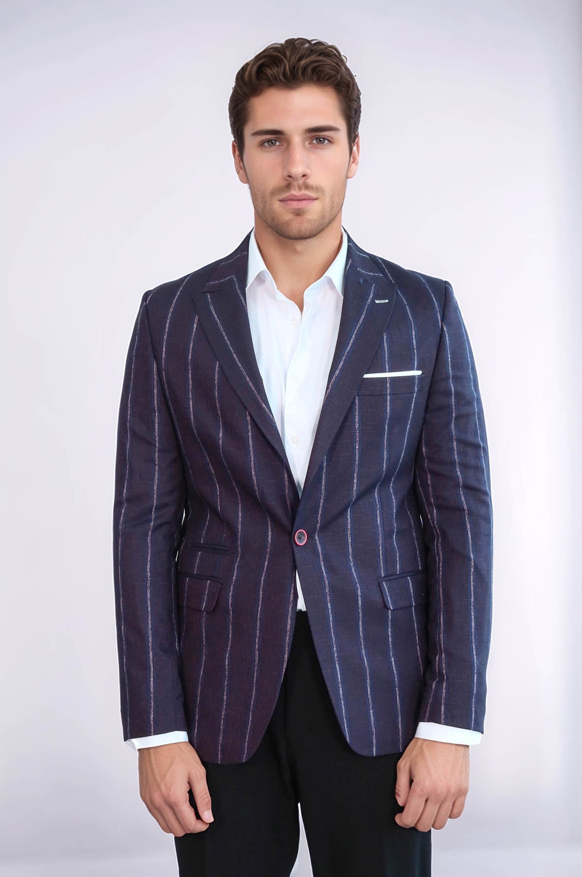 KOALA SYDNEY Striped Slim-Fit Burgundy Men Blazer -