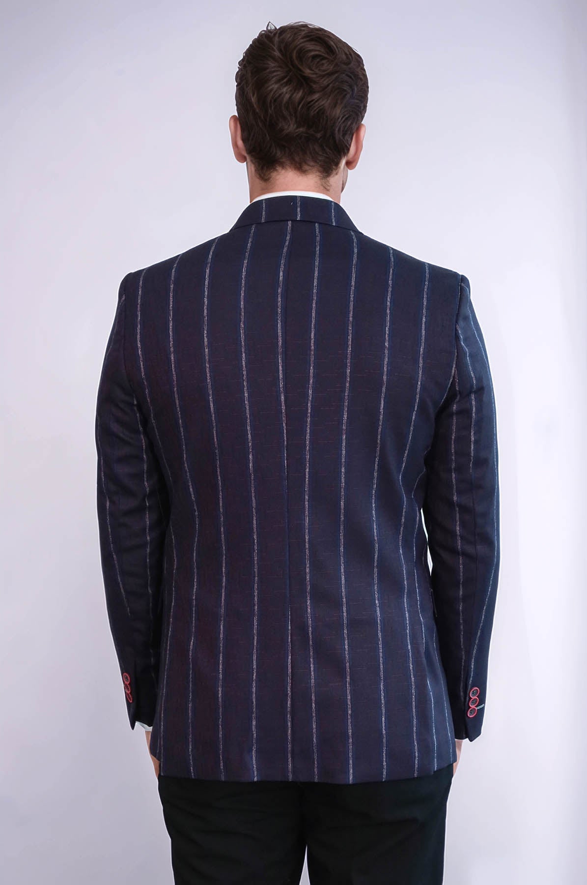 KOALA SYDNEY Striped Slim-Fit Burgundy Men Blazer -