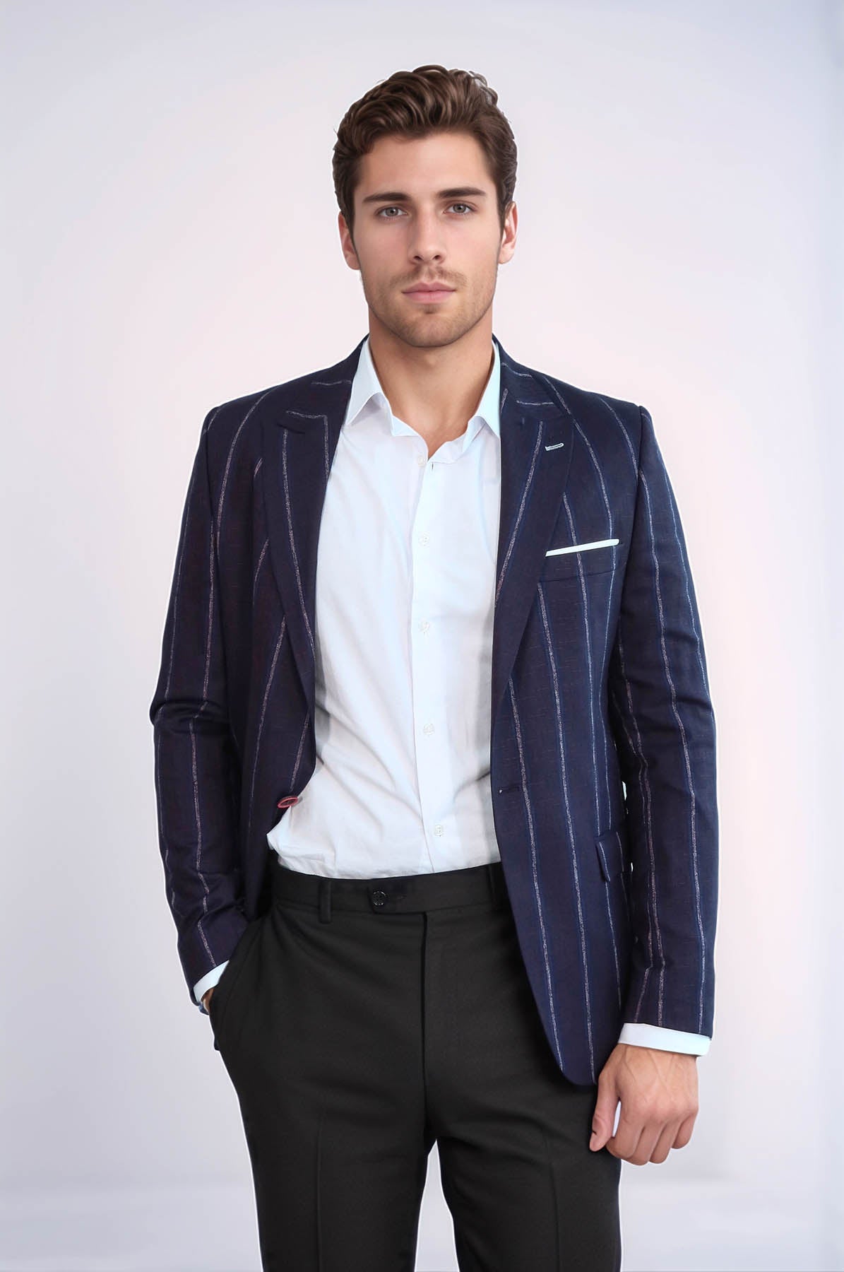 KOALA SYDNEY Striped Slim-Fit Burgundy Men Blazer -