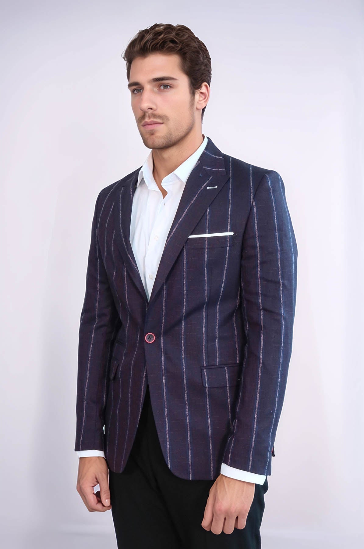 KOALA SYDNEY Striped Slim-Fit Burgundy Men Blazer -