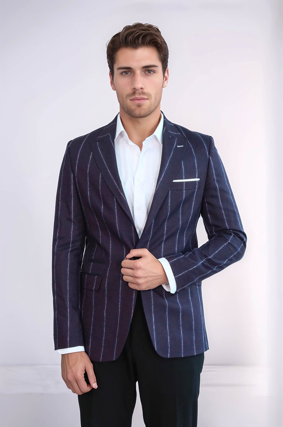 KOALA SYDNEY Striped Slim-Fit Burgundy Men Blazer -