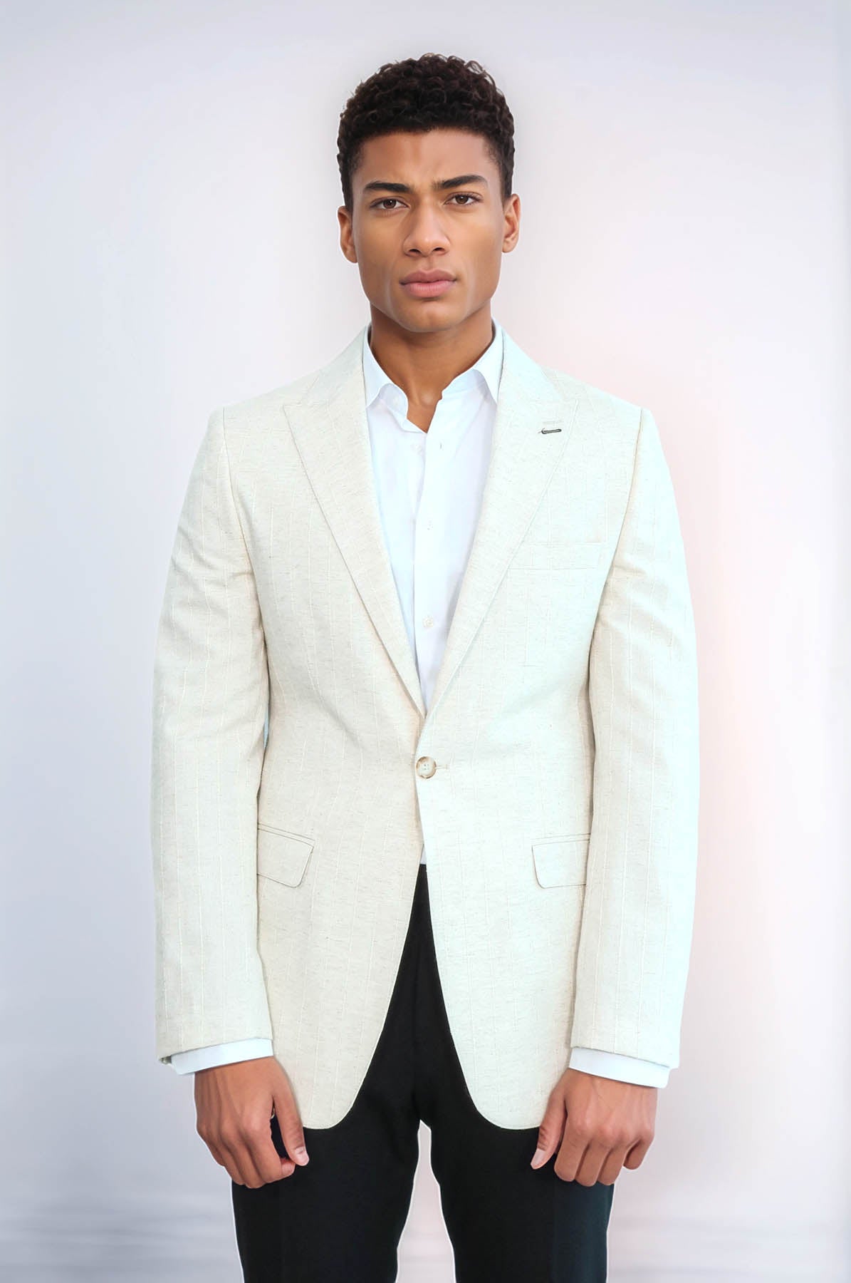 KOALA SYDNEY Striped Peak Lapel Cream Sport Jacket -