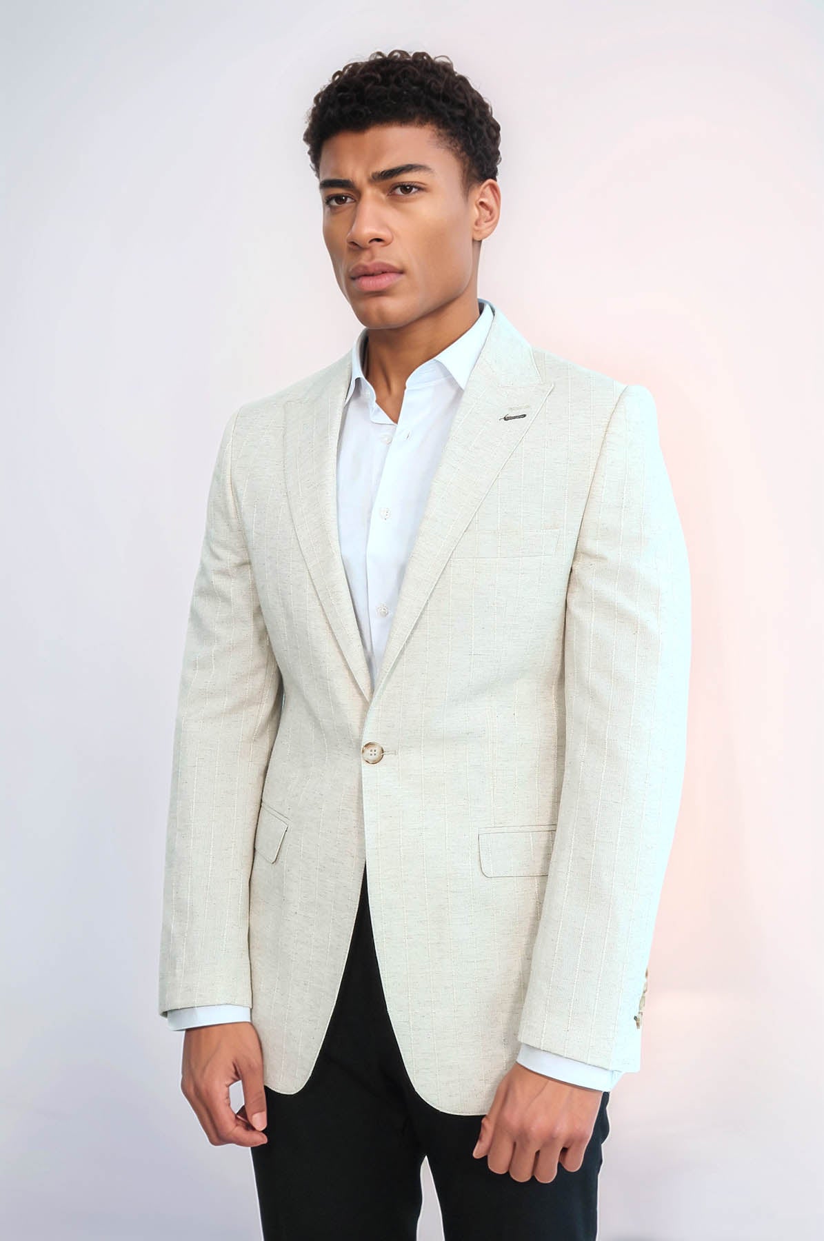 KOALA SYDNEY Striped Peak Lapel Cream Sport Jacket -