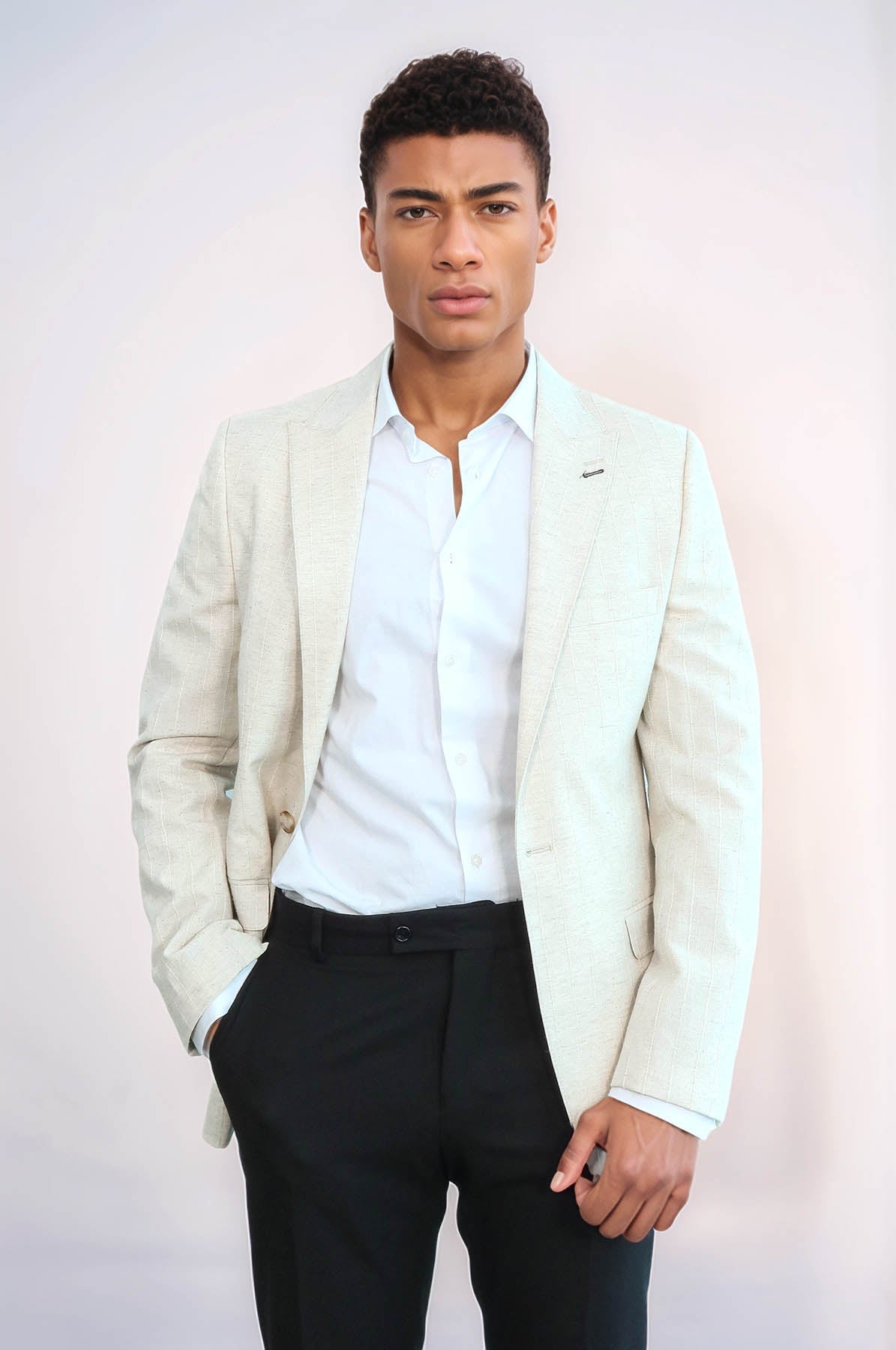 KOALA SYDNEY Striped Peak Lapel Cream Sport Jacket -