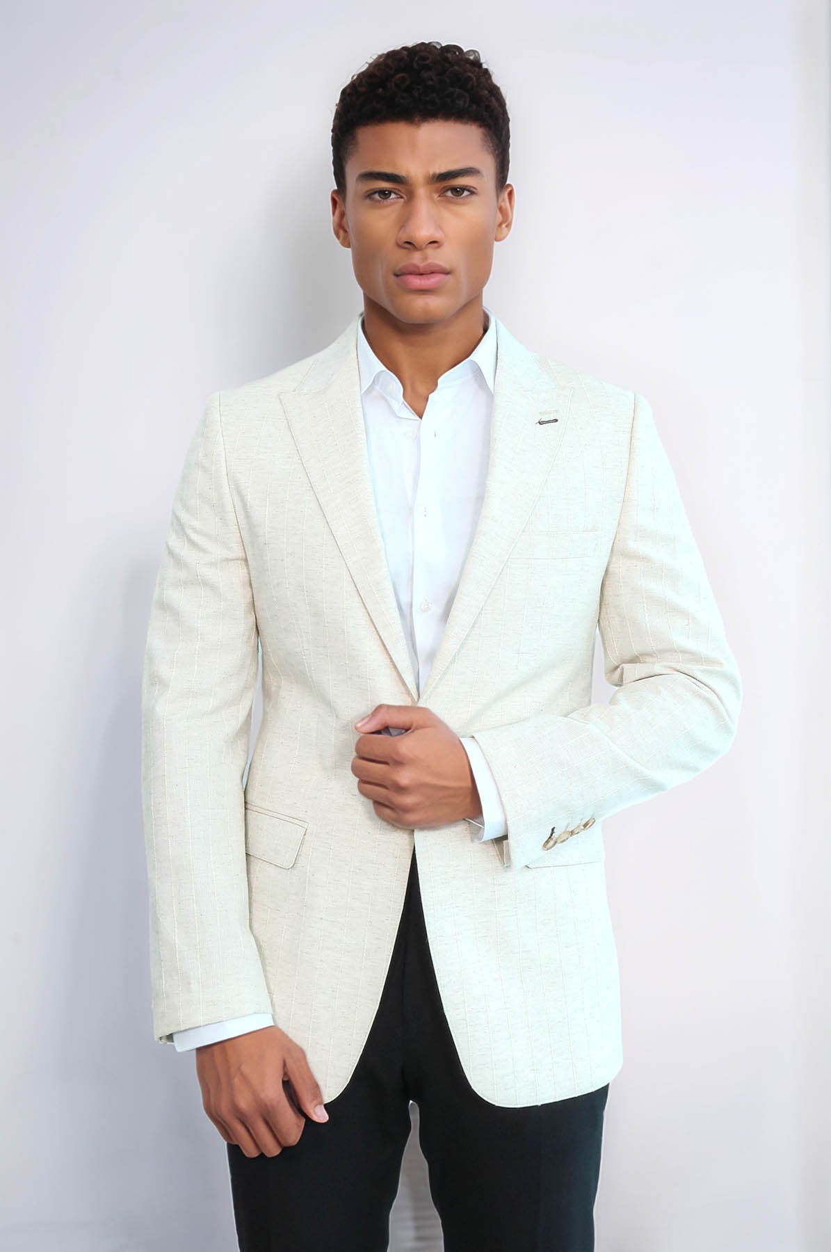 KOALA SYDNEY Striped Peak Lapel Cream Sport Jacket -