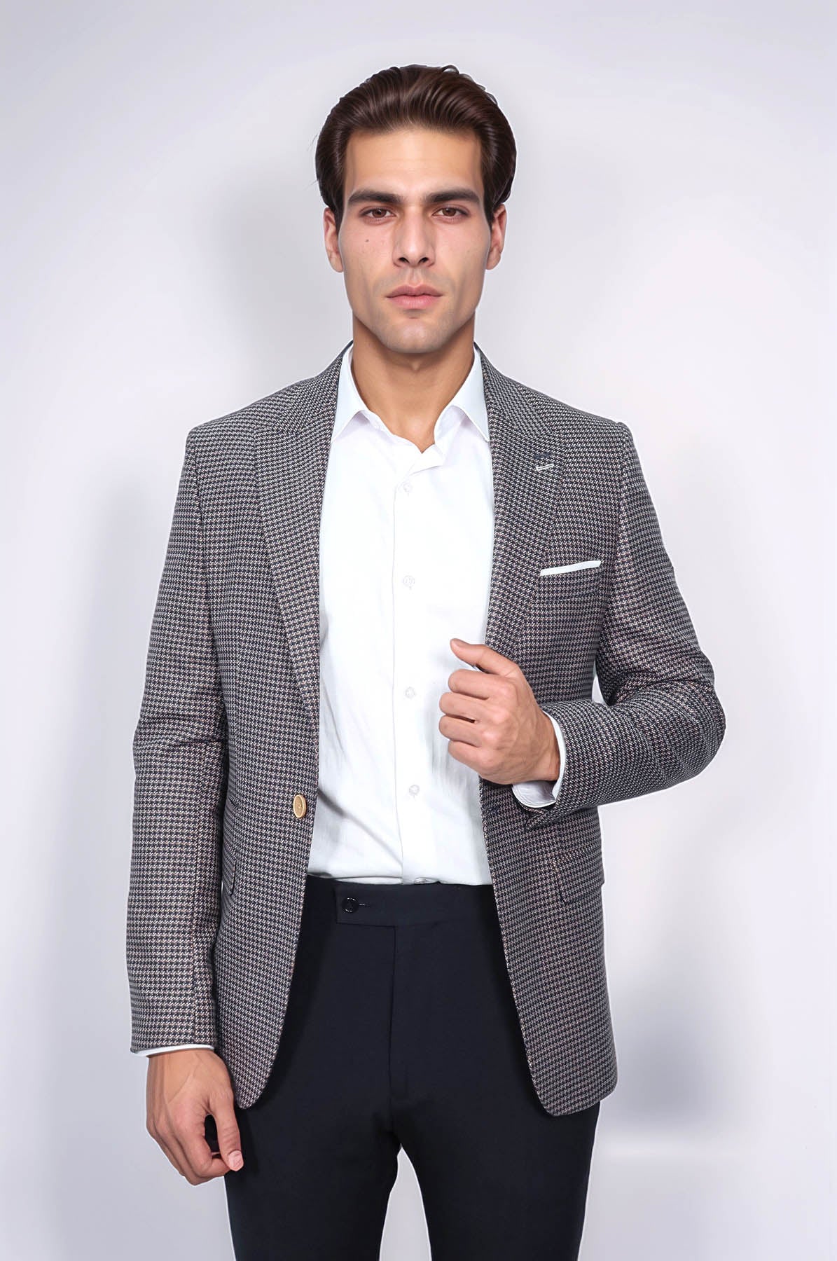 Patterned Navy Slim-Fit Blazer
