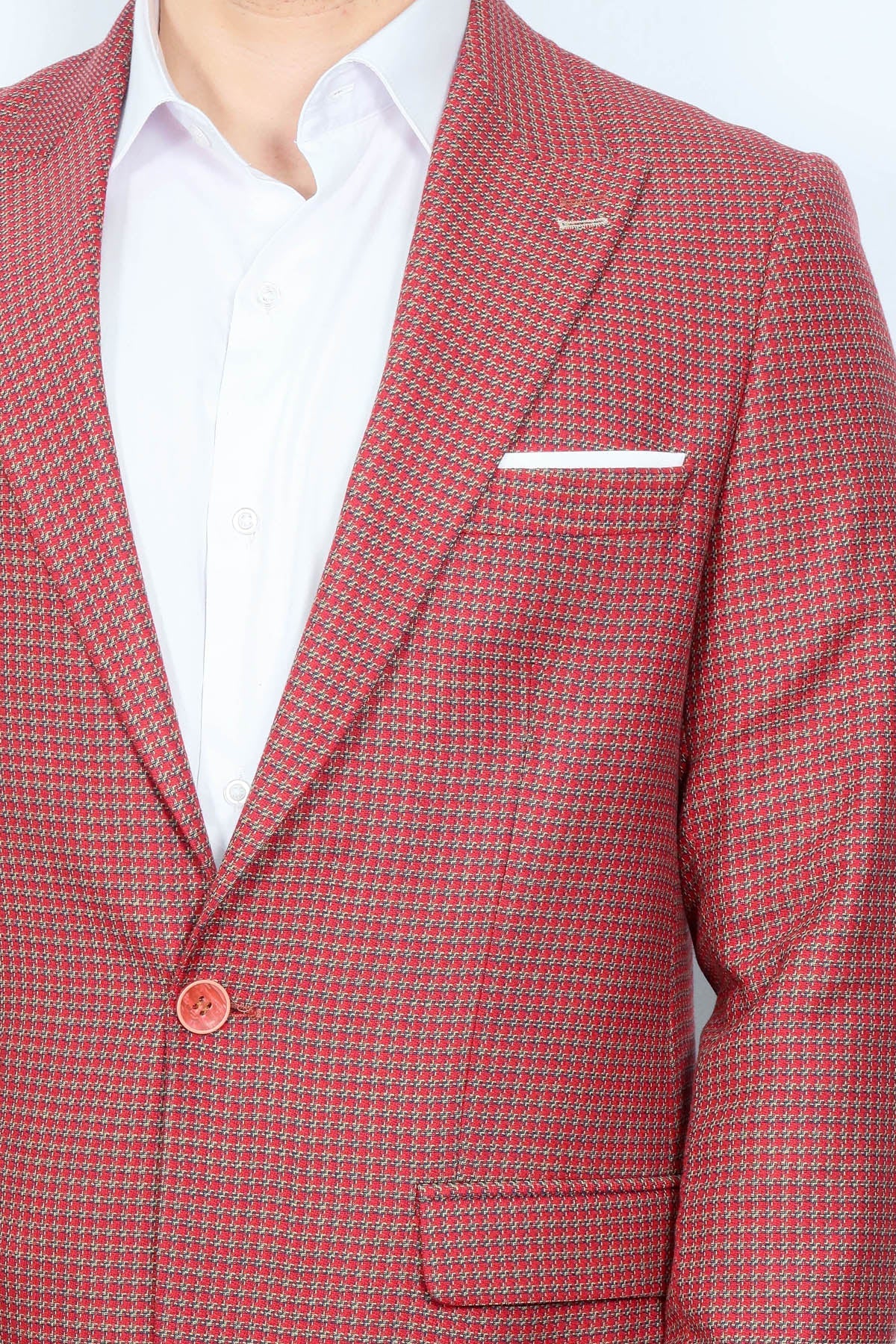 Patterned Claret Red Slim-Fit Blazer - Wessi