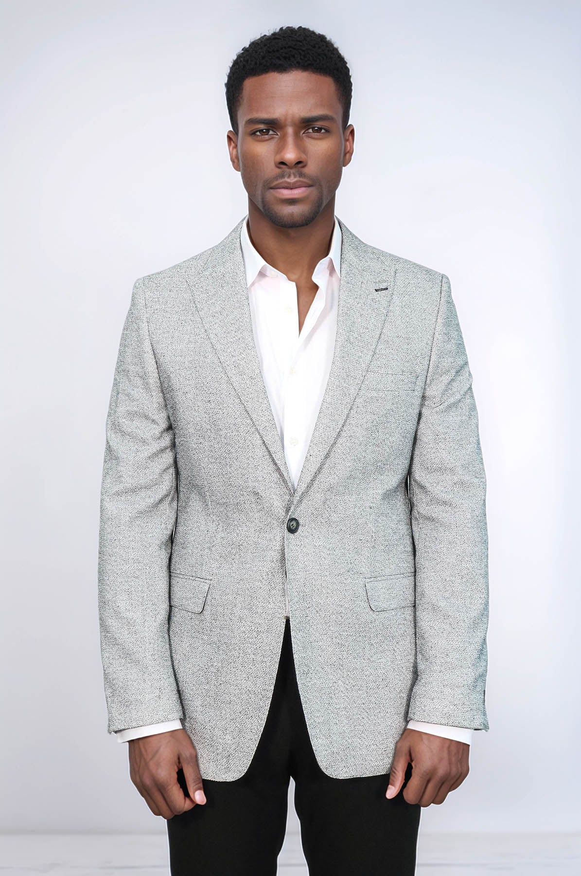 Patterned Slim Fit Grey Men Blazer - Wessi