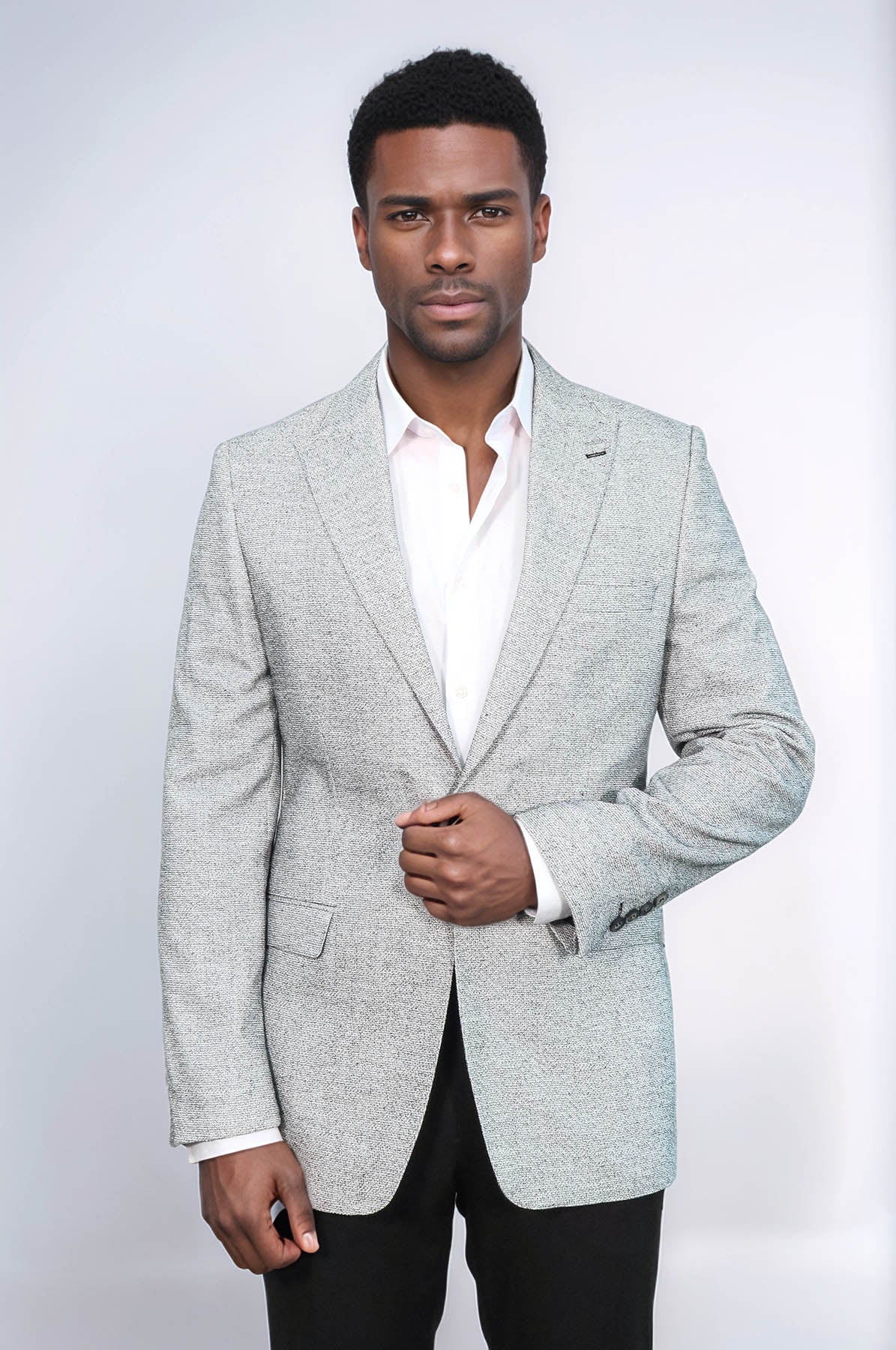 Patterned Slim Fit Grey Men Blazer - Wessi