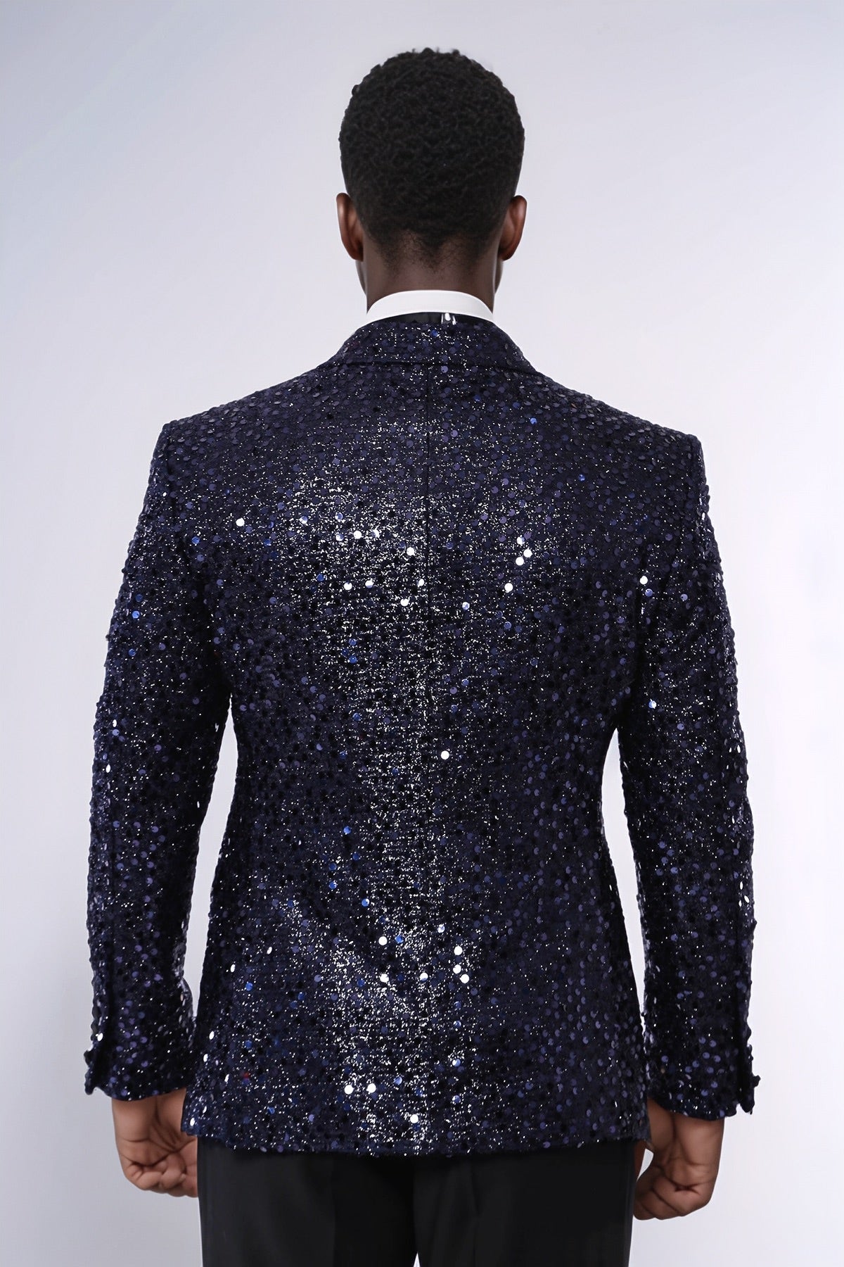 Navy Blue Sequin Patterned Party Blazer
