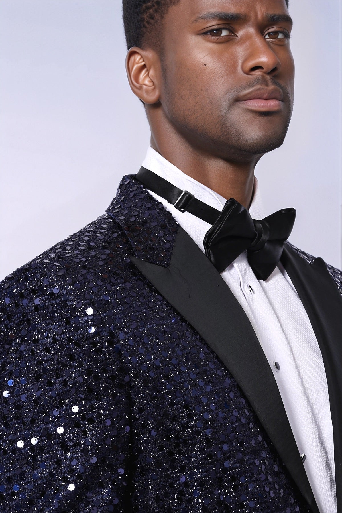 Navy Blue Sequin Patterned Party Blazer