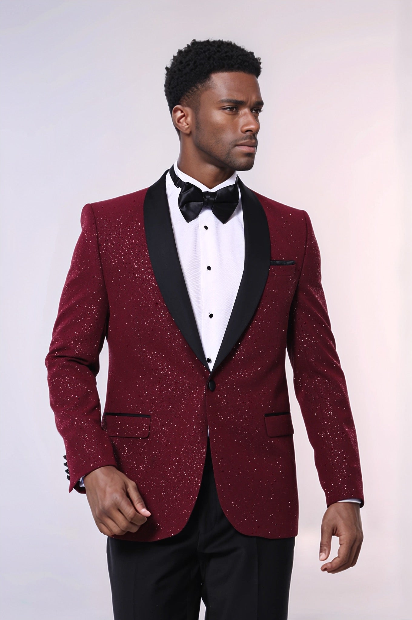Burgundy Shawl Lapel Sparkly Men Tuxedo Jacket - Wessi