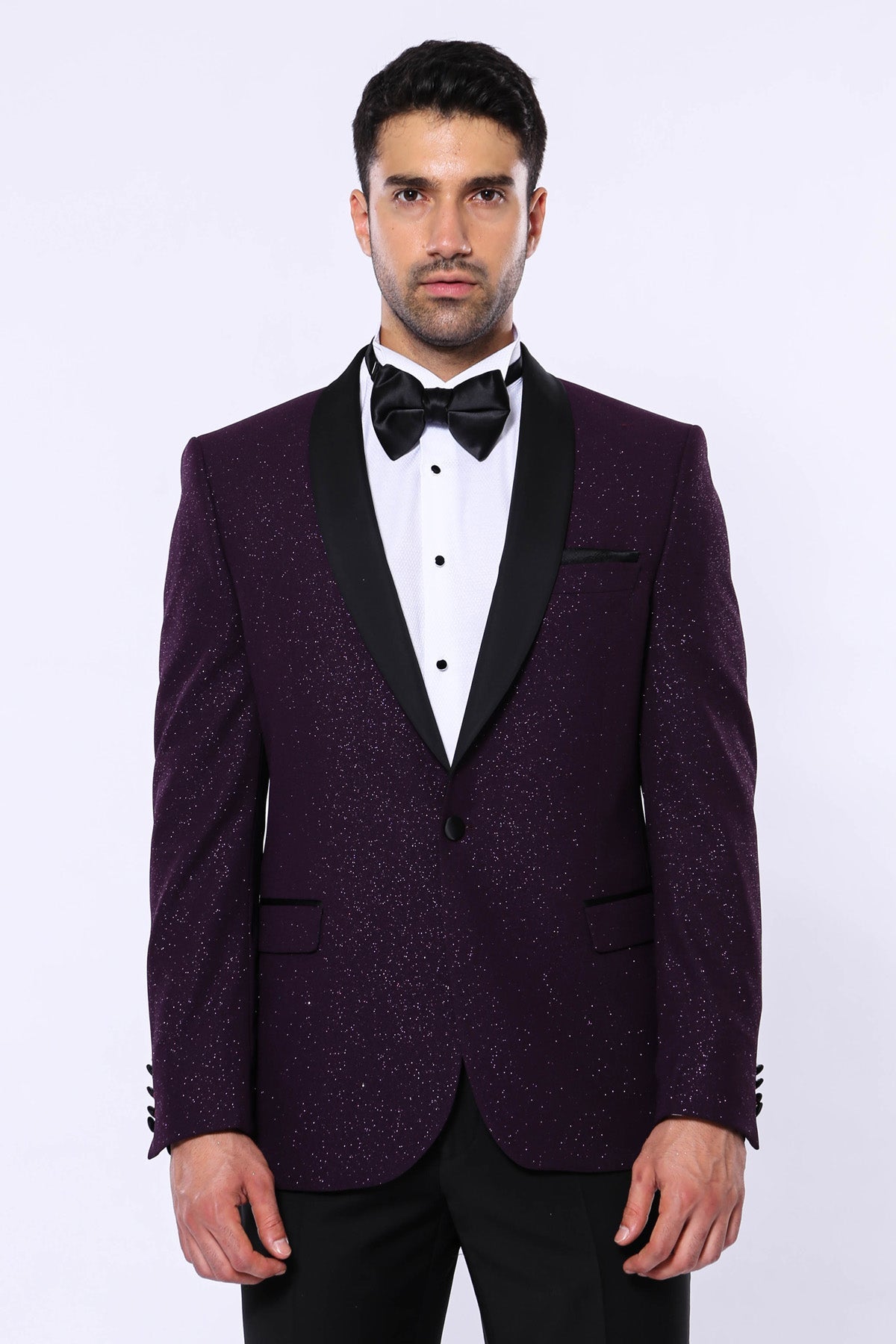 Purple Shawl Lapel Sparkly Men Party Blazer