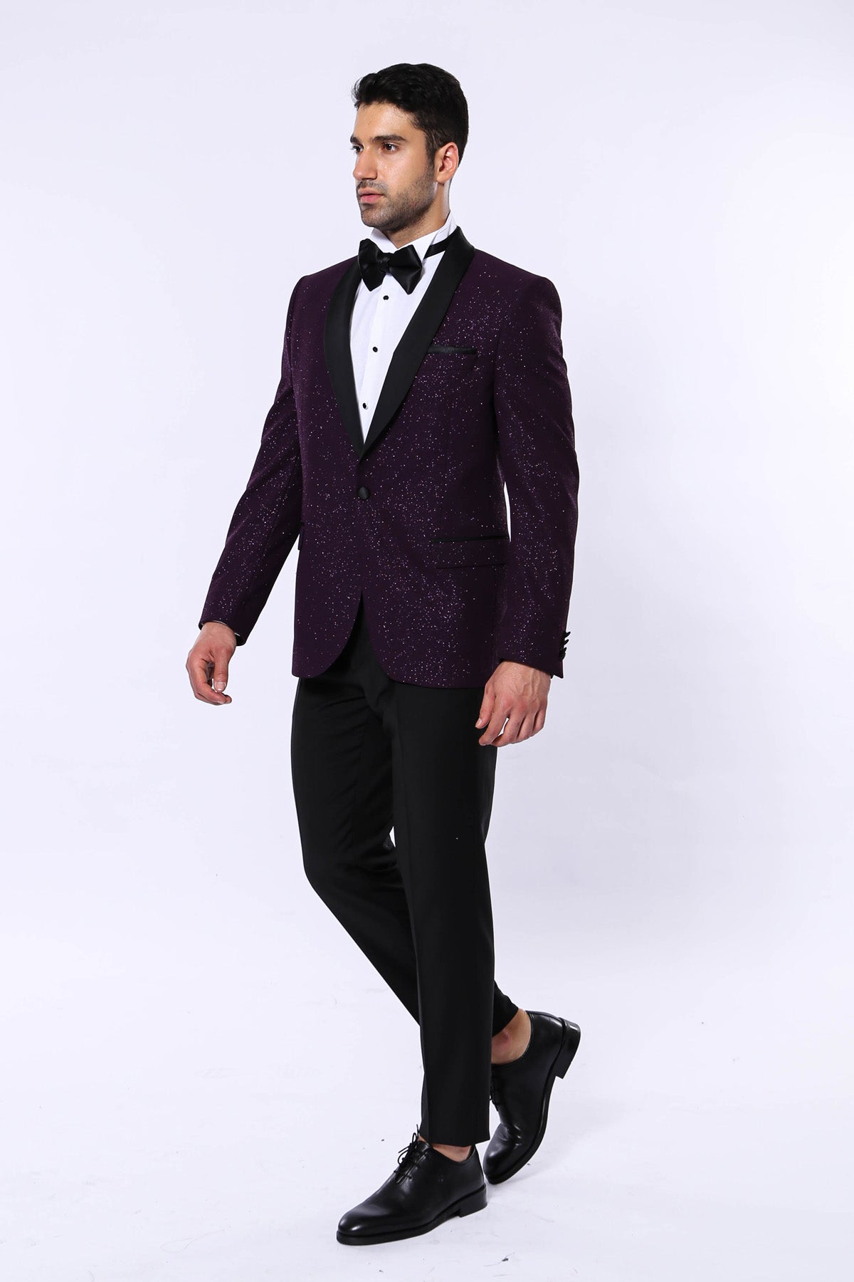 Purple Shawl Lapel Sparkly Men Party Blazer